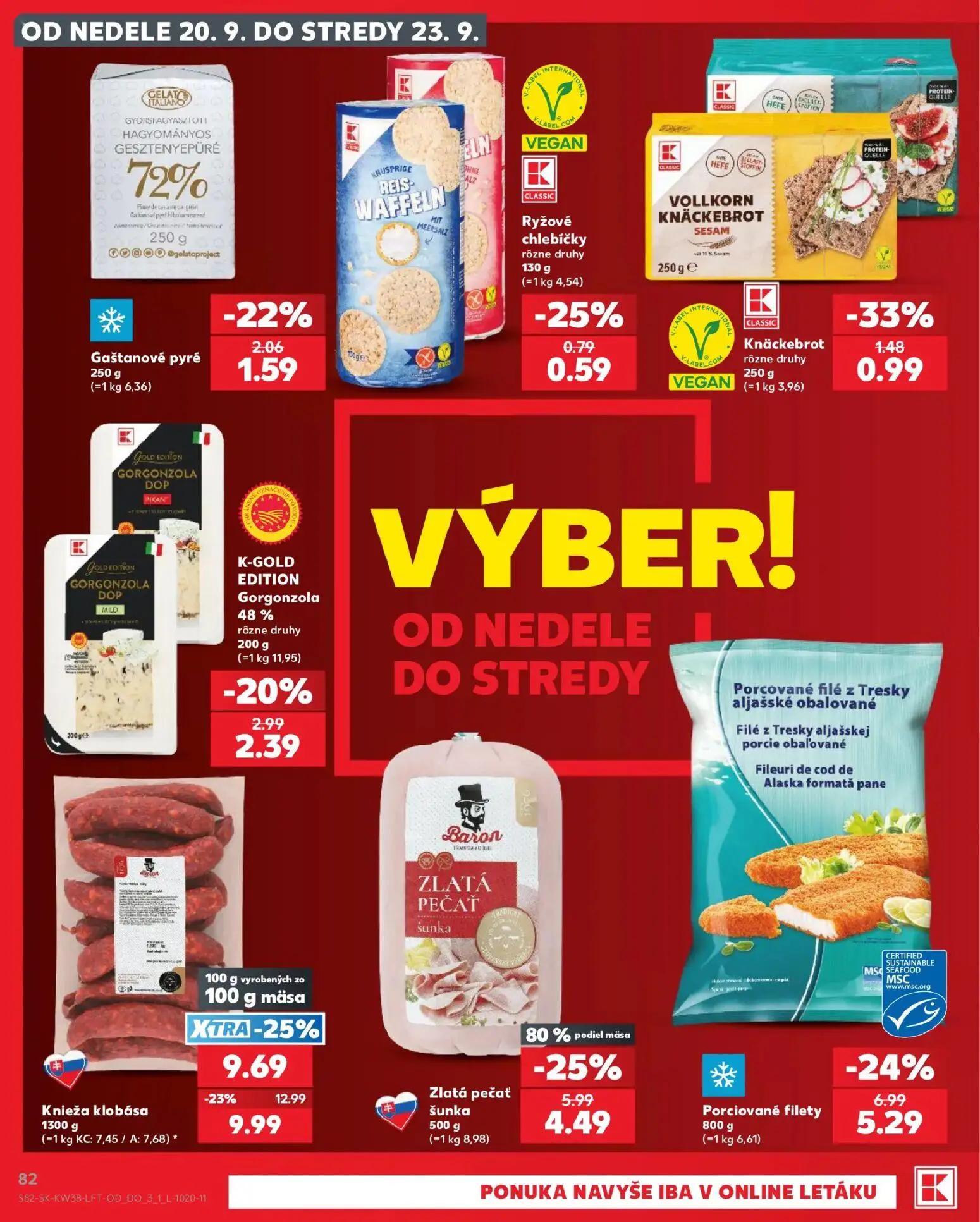 Kaufland leták, strana 82 z 84 — Knieža klobása, Porciované filety, Zlatá pečať šunka