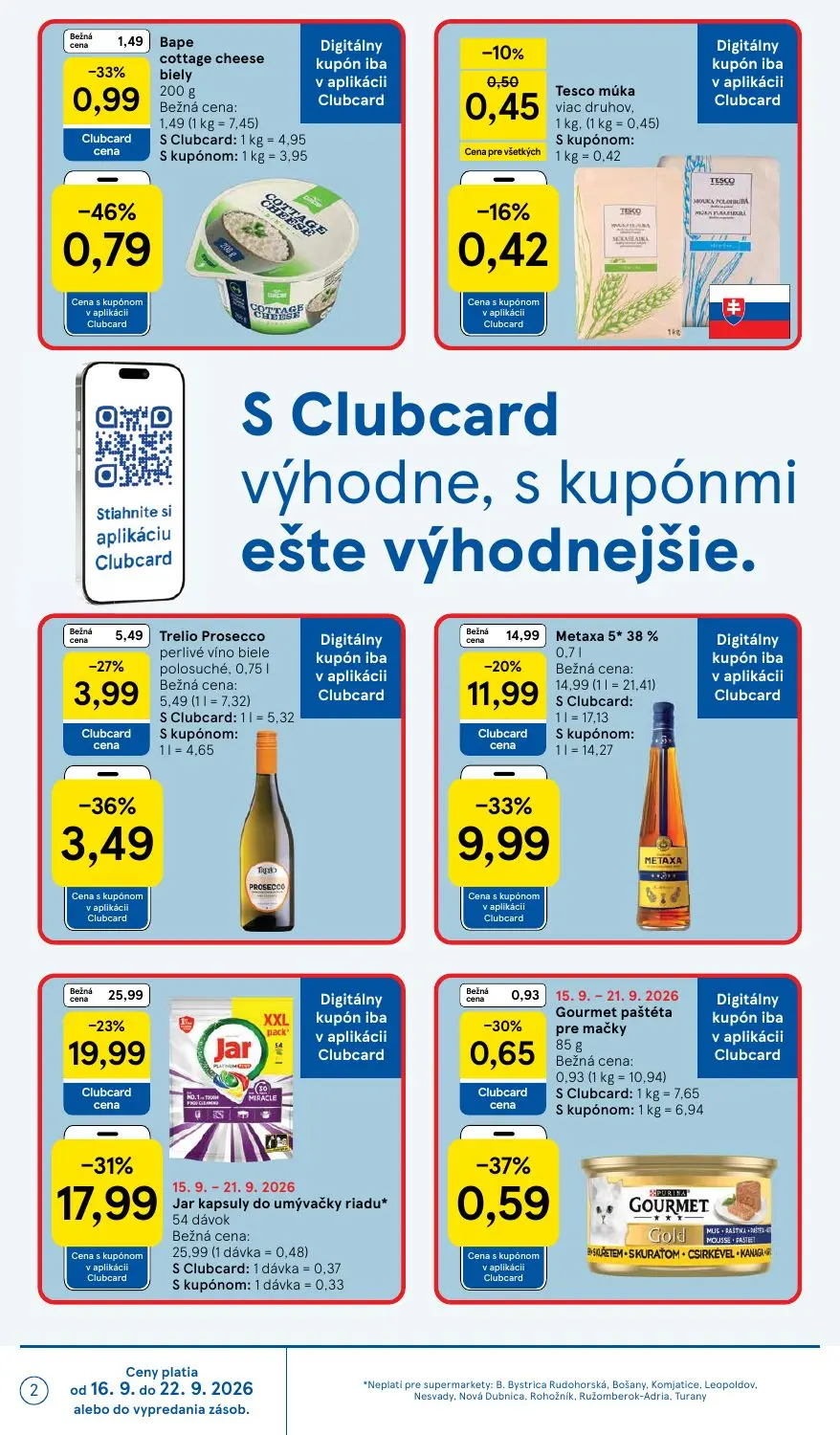 Tesco Supermarket leták, strana 2 z 24 — Jar kapsuly do umývačky riadu, Metaxa 5* 38%, Trelio Prosecco perlivé víno biele po…
