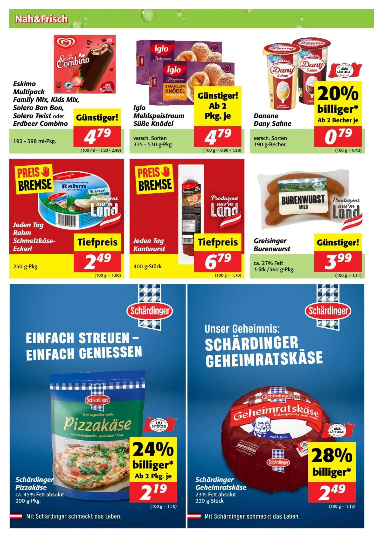 Nah & Frisch Prospekt, Seite 2 von 8 — Schärdinger Geheimratskäse, Schärdinger Pizzakäse, Danone Dany Sahne