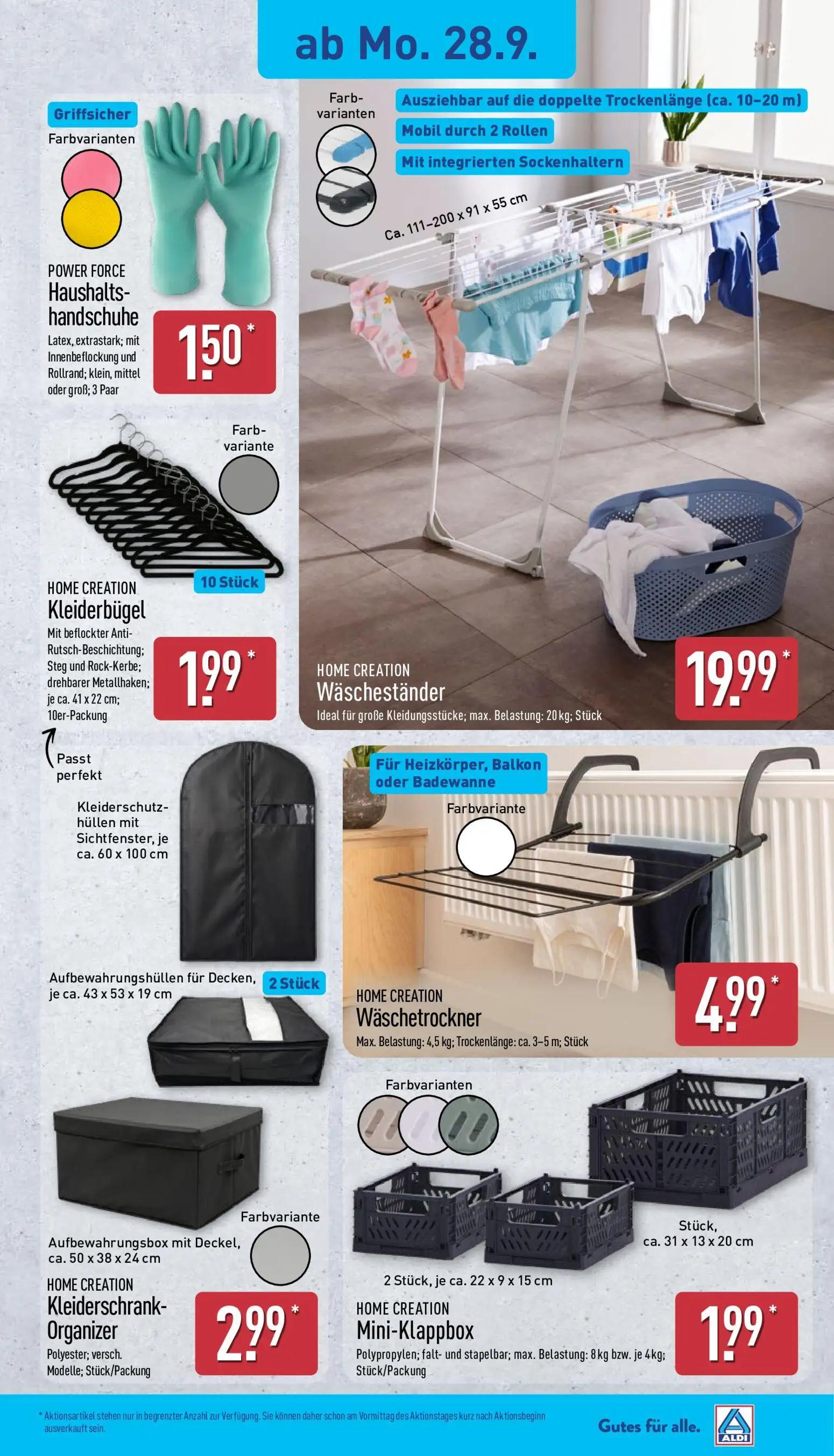 Aldi Nord Prospekt, Seite 4 von 14 — POWER FORCE Haushalts- handschuhe, HOME CREATION Kleiderbügel, HOME CREATION Wäschestän…
