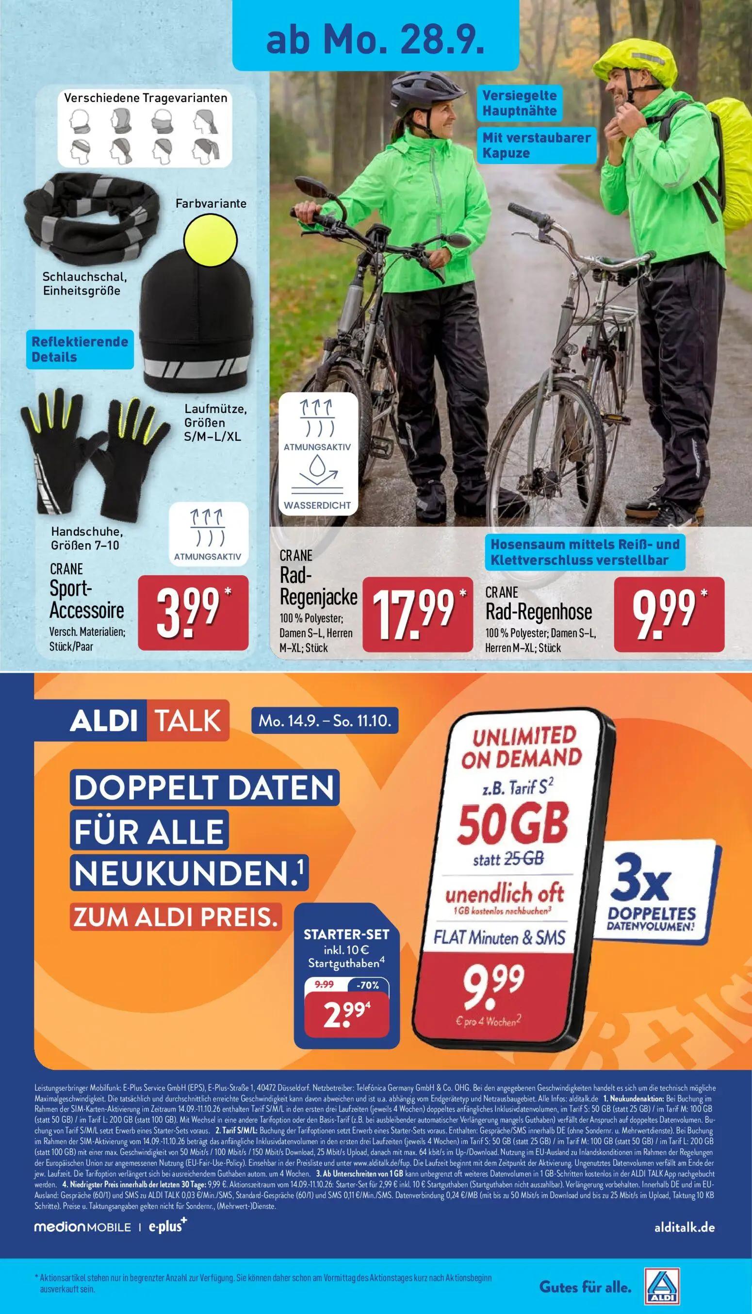 Aldi Nord Prospekt, Seite 6 von 14 — ALDI TALK STARTER-SET inkl. 10 € Startguthaben, Schlauchschal, Einheitsgröße, Laufmütze…
