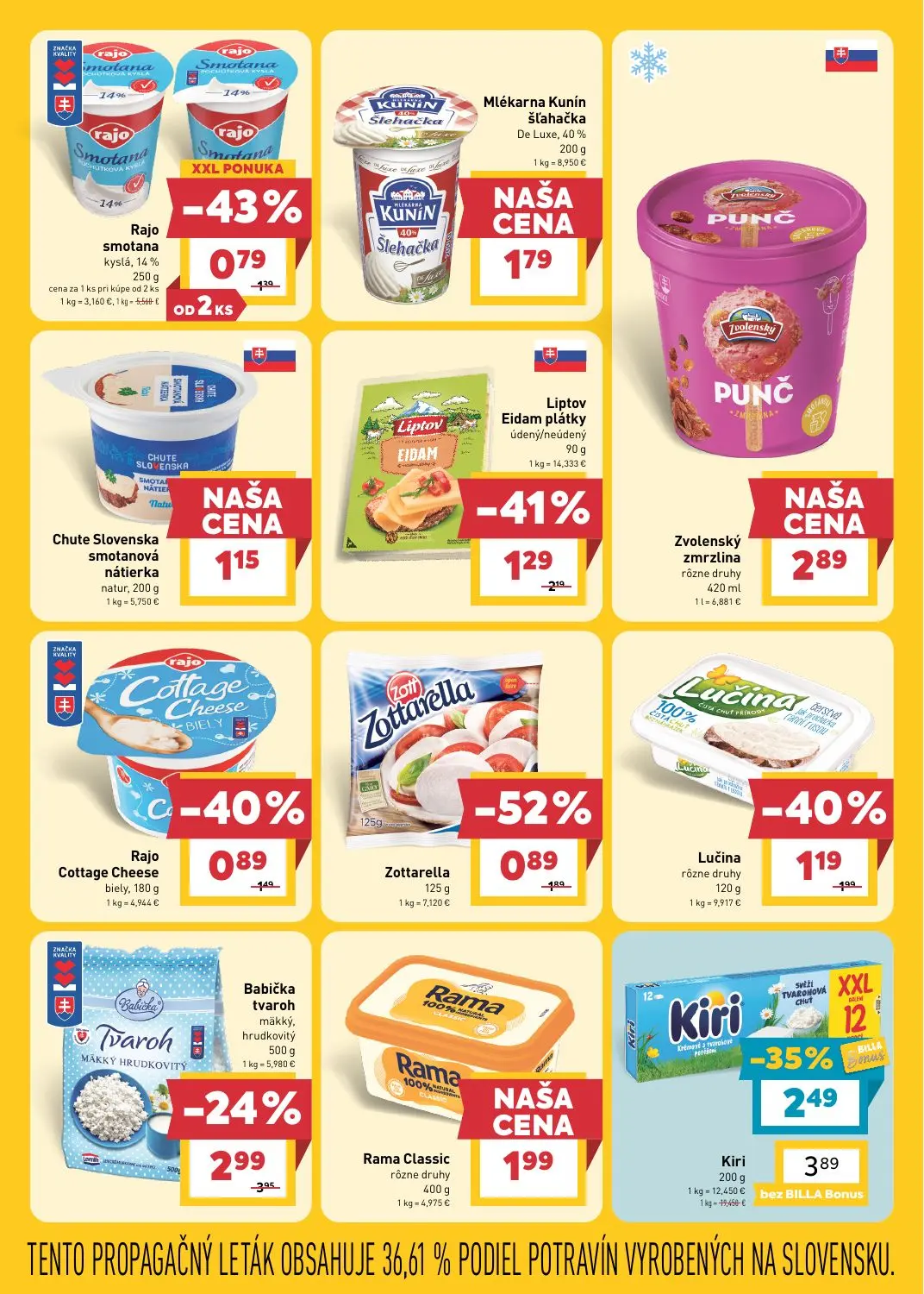 Billa leták, strana 9 z 29 — Kiri, Zottarella, Babička tvaroh mäkký, hrudkovitý
