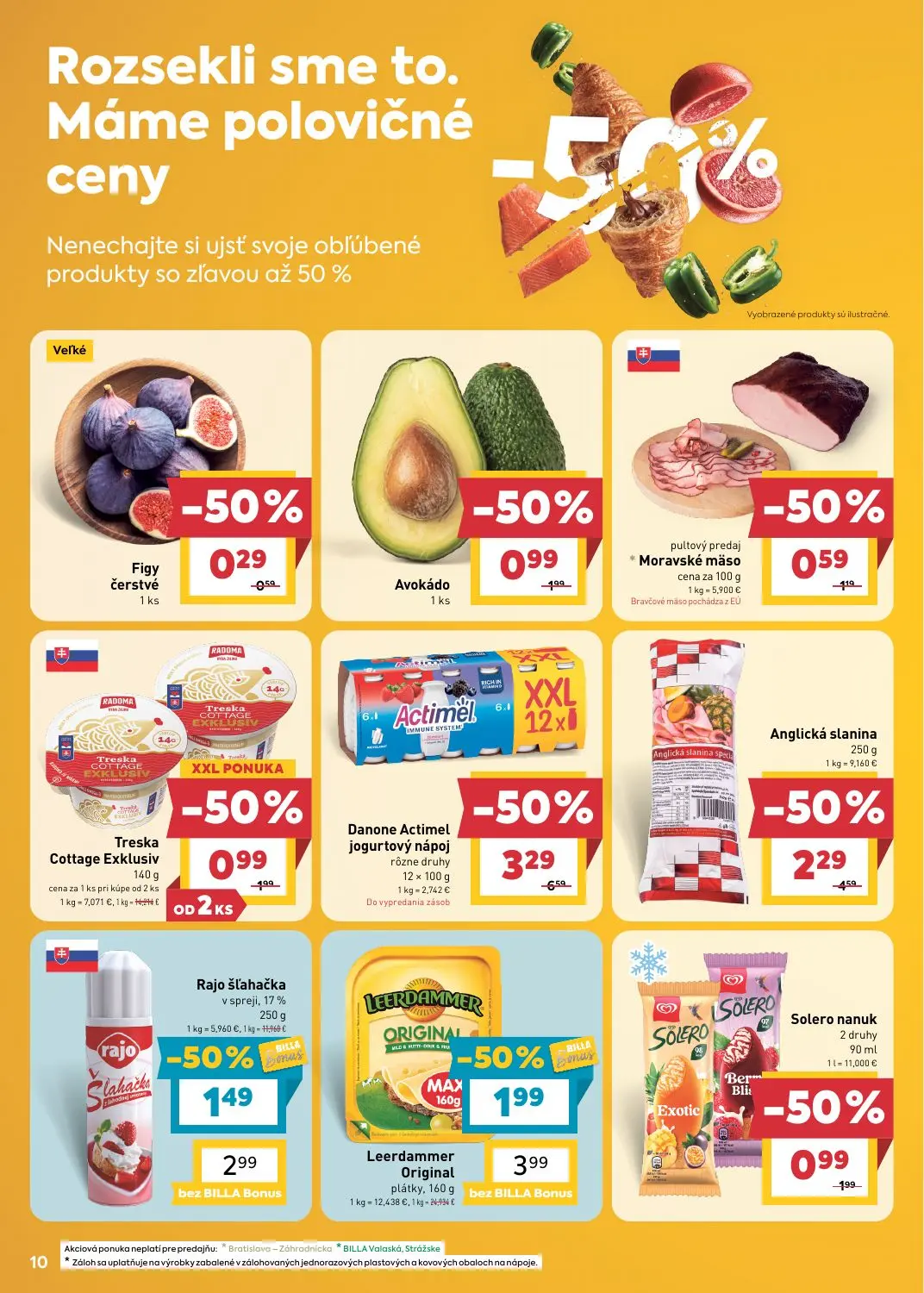 Billa leták, strana 10 z 29 — Danone Actimel jogurtový nápoj, Anglická slanina, Leerdammer Original plátky