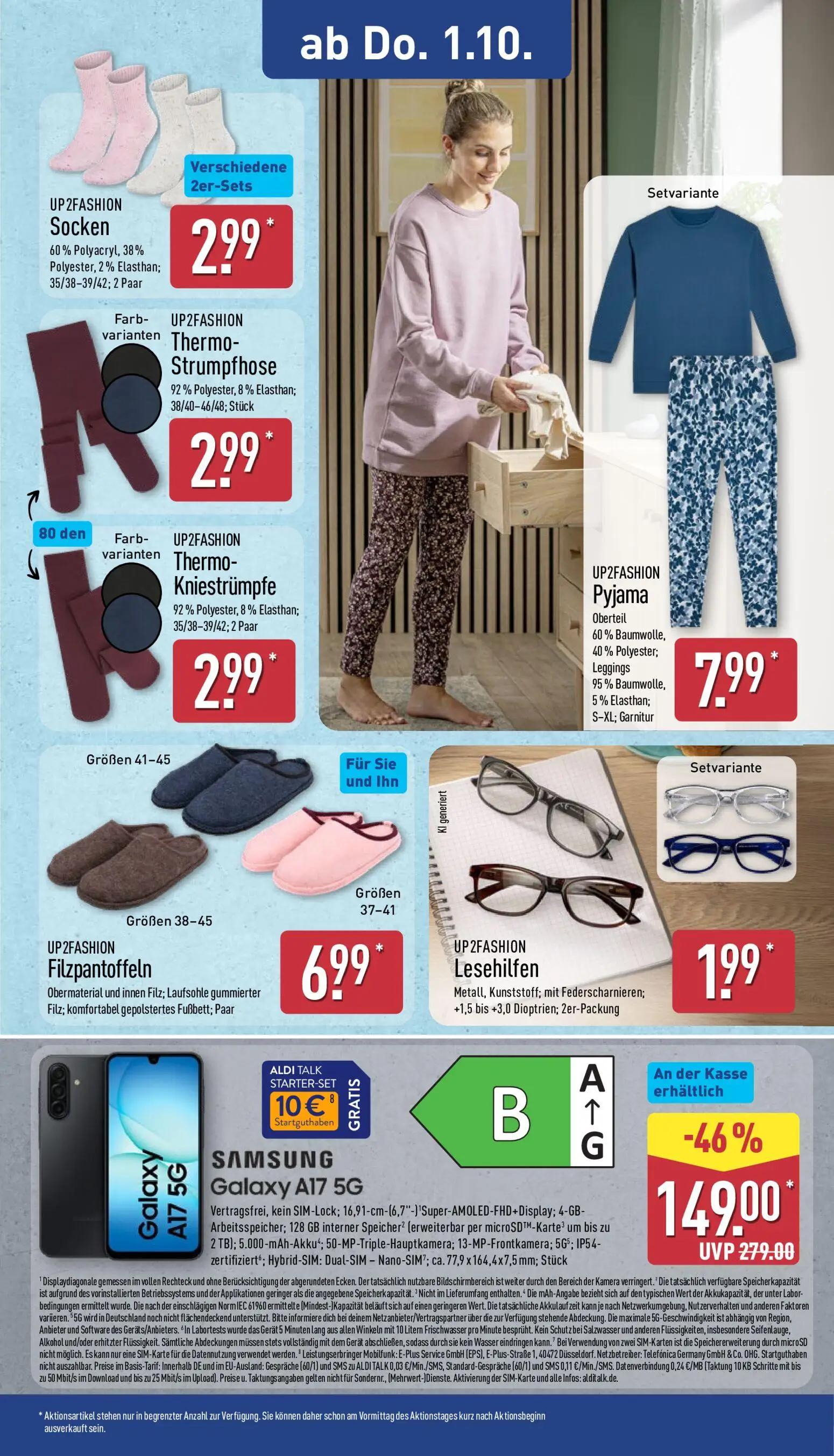 Aldi Nord Prospekt, Seite 8 von 14 — SAMSUNG Galaxy A17 5G, UP2FASHION Socken, UP2FASHION Thermo-Strumpfhose