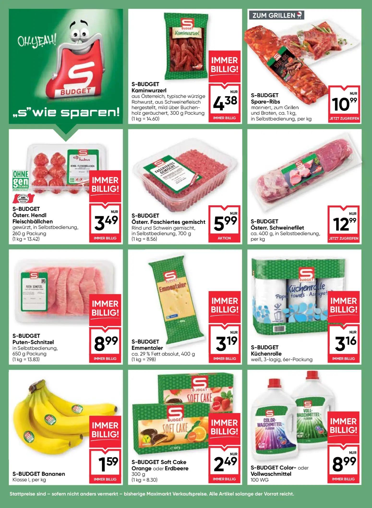 Maximarkt Prospekt, Seite 6 von 24 — S-BUDGET Kaminwurzerl, S-BUDGET Spare-Ribs, S-BUDGET Österr. Hendl Fleischbällchen