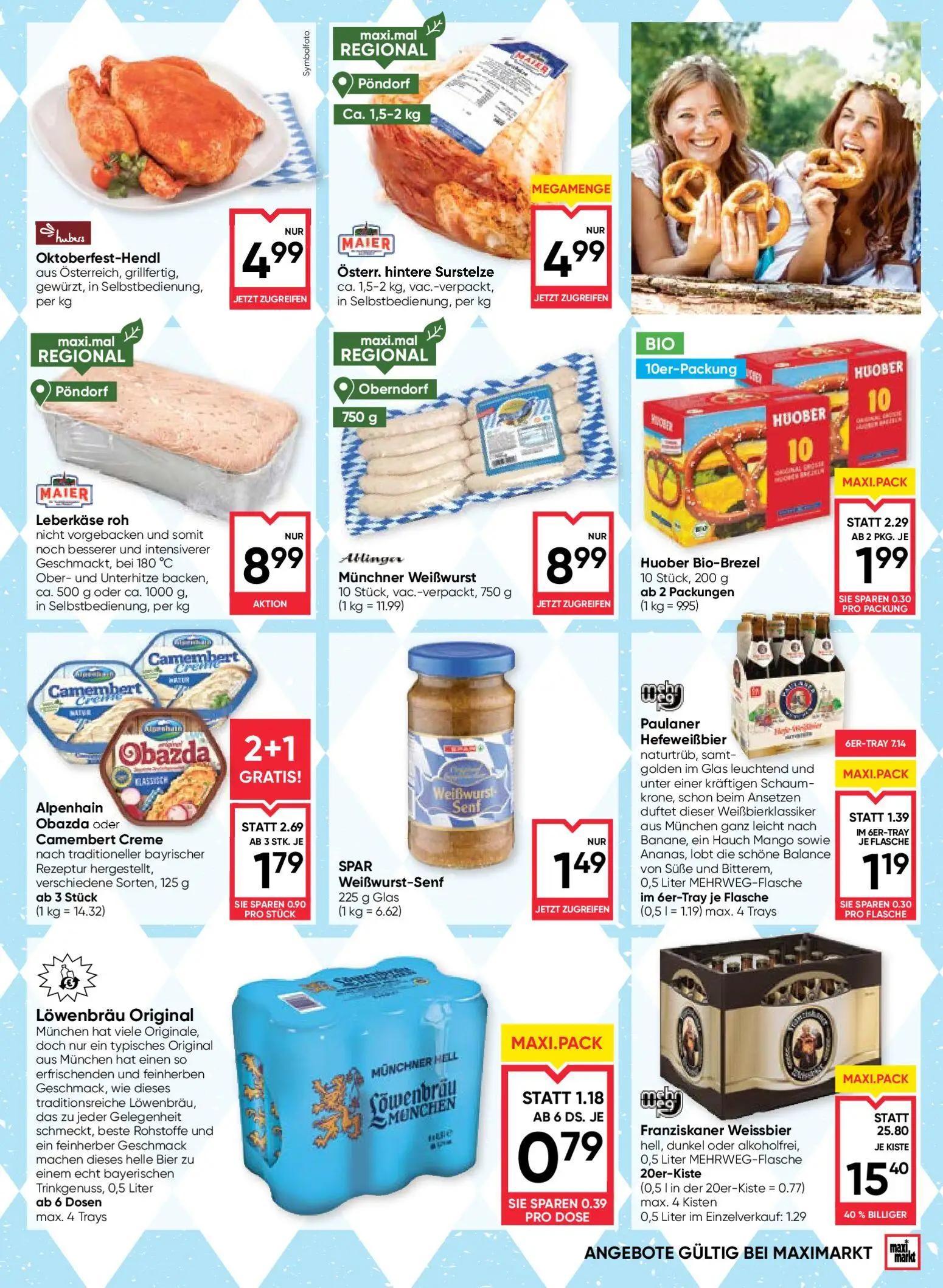 Maximarkt Prospekt, Seite 7 von 24 — Franziskaner Weissbier, Alpenhain Obazda oder Camembert Creme, Löwenbräu Original
