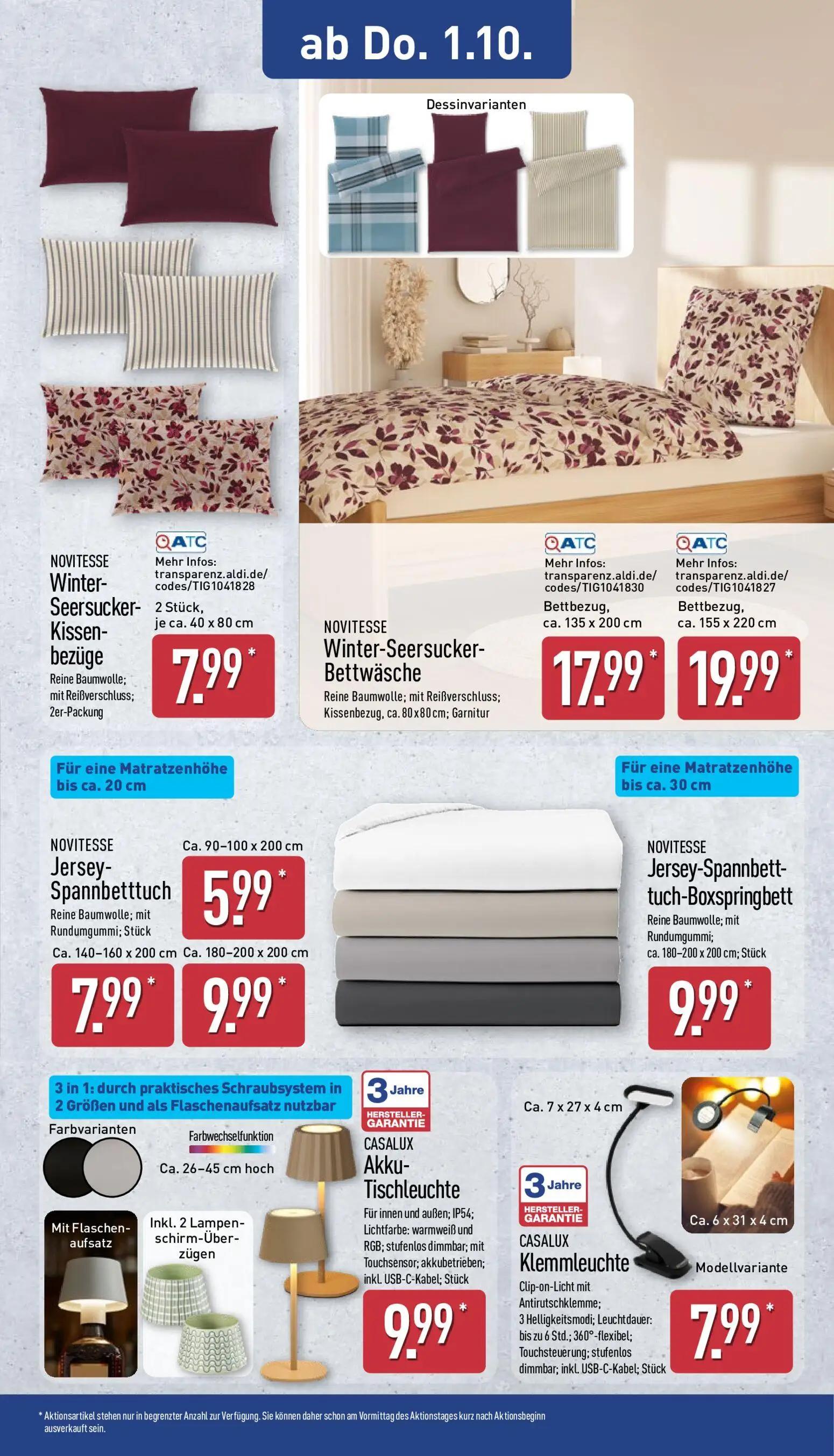 Aldi Nord Prospekt, Seite 12 von 14 — NOVITESSE Jersey-Spannbettuch, NOVITESSE Winter-Seersucker-Bettwäsche, NOVITESSE Winte…