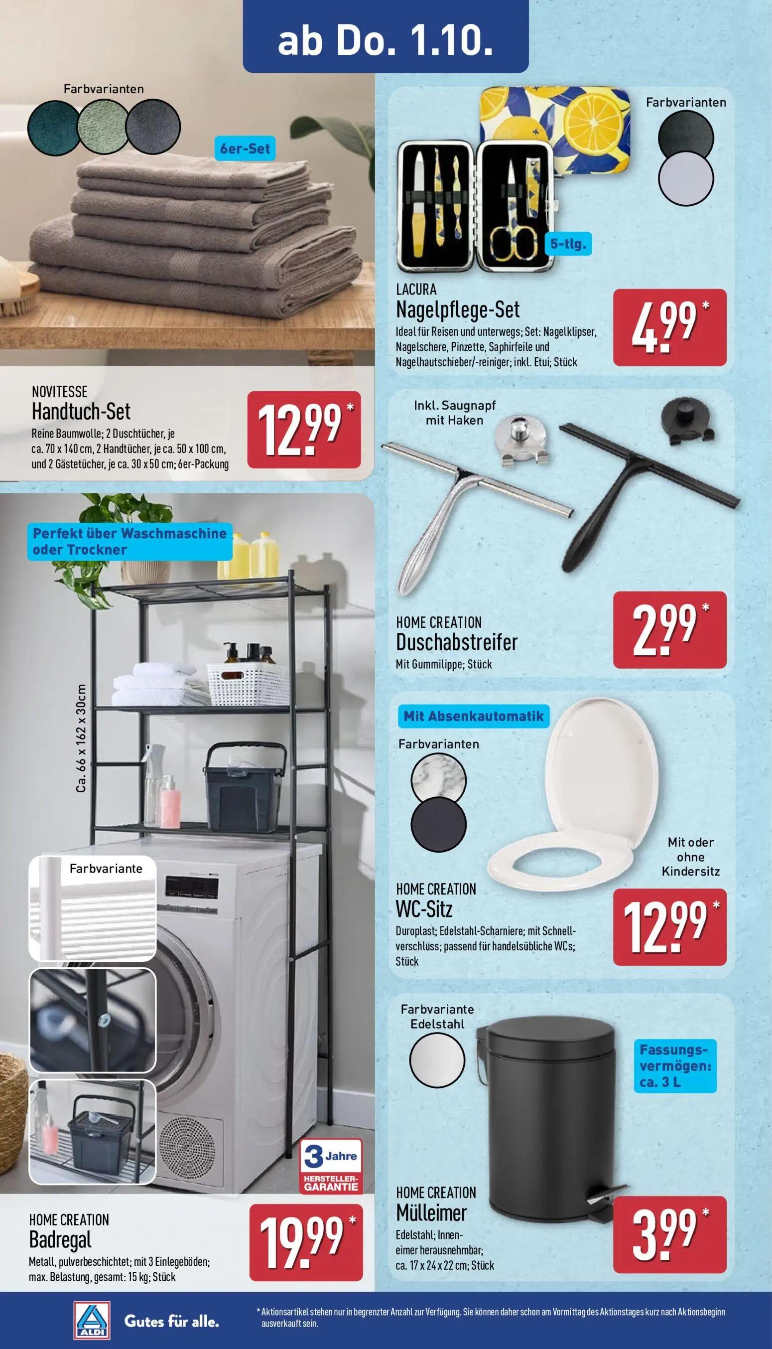 Aldi Nord Prospekt, Seite 13 von 14 — NOVITESSE Handtuch-Set, LACURA Nagelpflege-Set, HOME CREATION Duschabstreifer