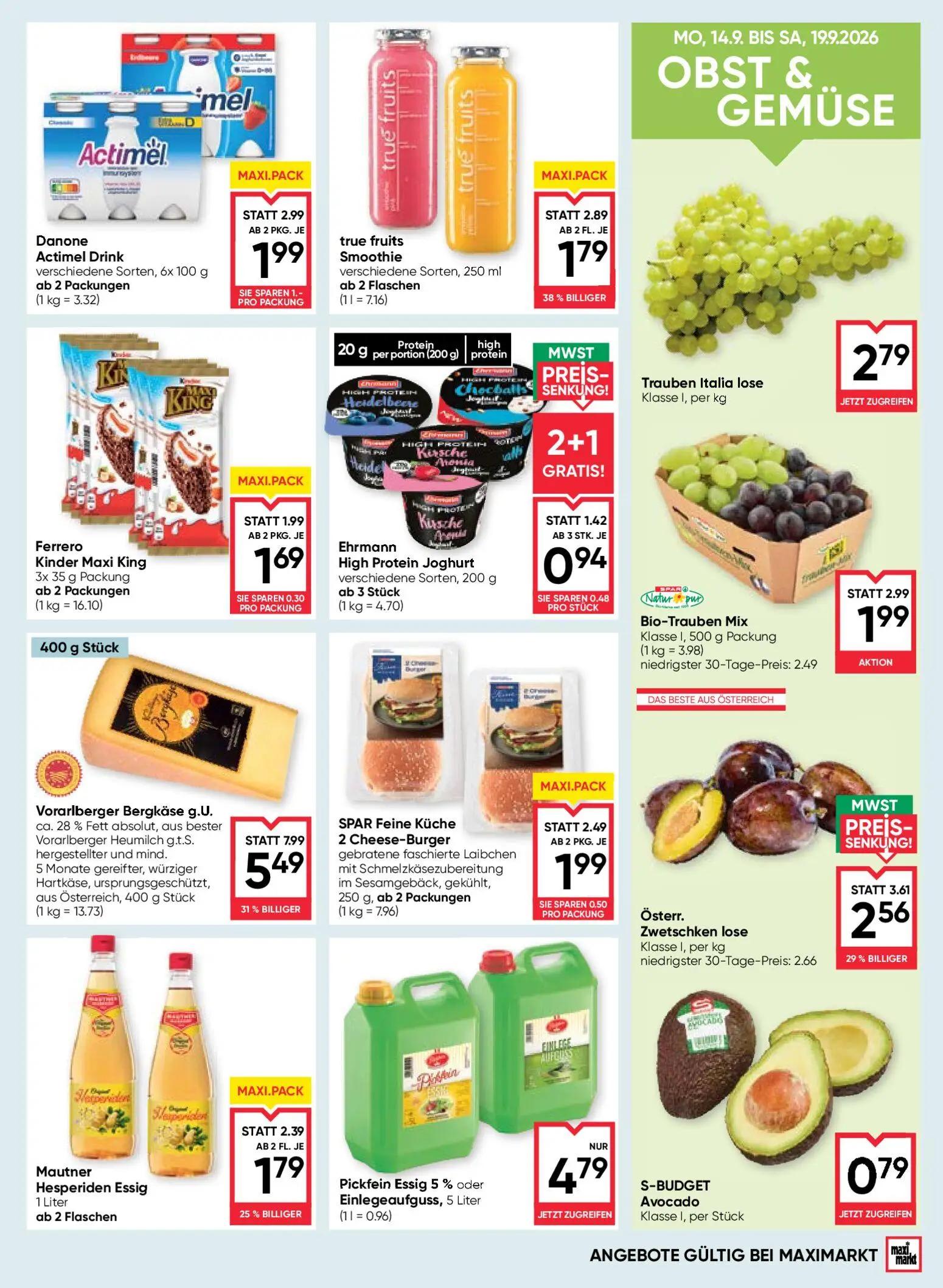 Maximarkt Prospekt, Seite 9 von 24 — Vorarlberger Bergkäse g.U., true fruits Smoothie, Österr. Zwetschken lose