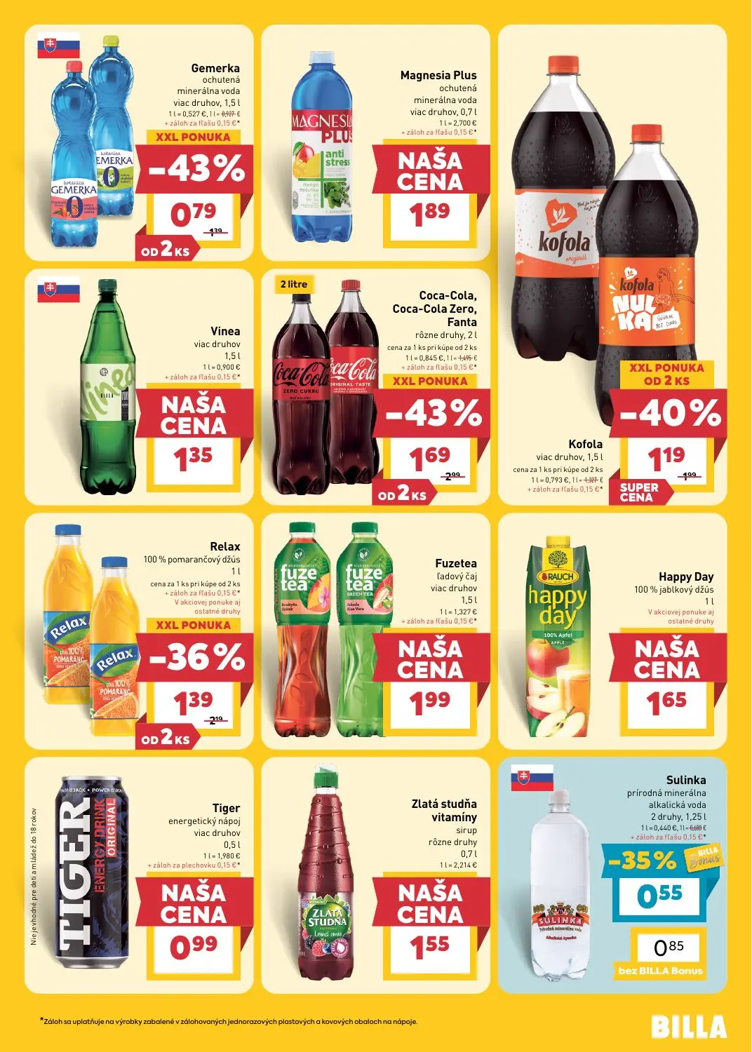 Billa leták, strana 19 z 29 — Coca-Cola, Coca-Cola Zero, Fanta, Kofola, Relax 100% pomarančový džús