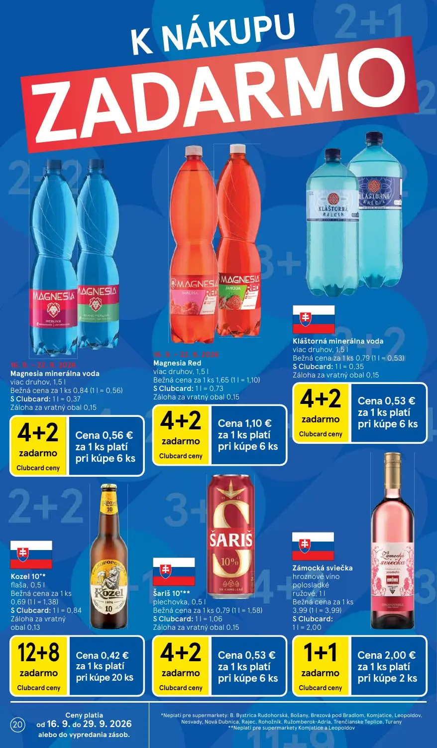 Tesco Supermarket leták, strana 20 z 24 — Zámocká sviečka hroznové víno polosladké ružové, Magnesia Red, Magnesia minerálna …
