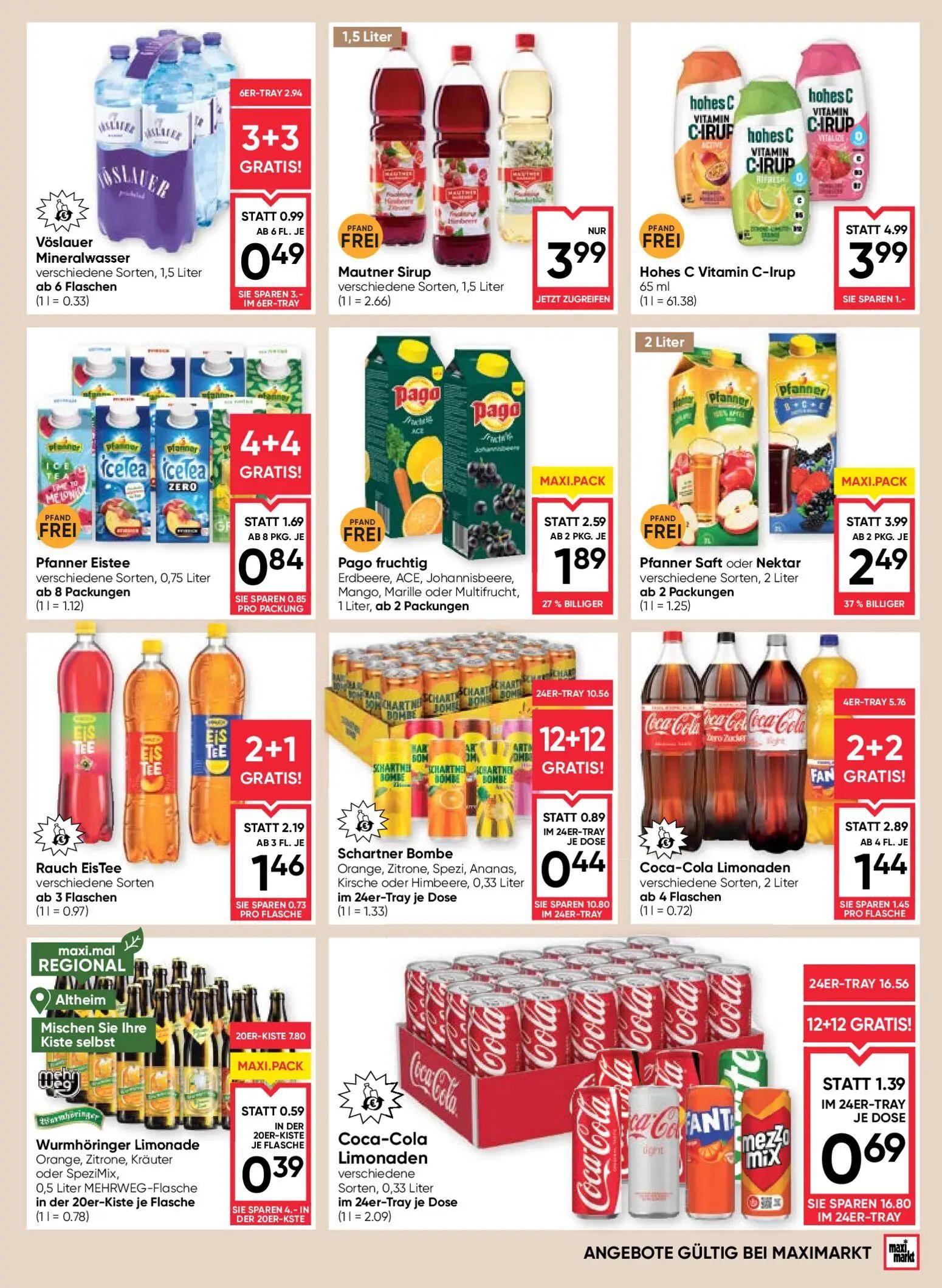 Maximarkt Prospekt, Seite 13 von 24 — Pfanner Saft oder Nektar, Coca-Cola Limonaden, Hohes C Vitamin C-Irup