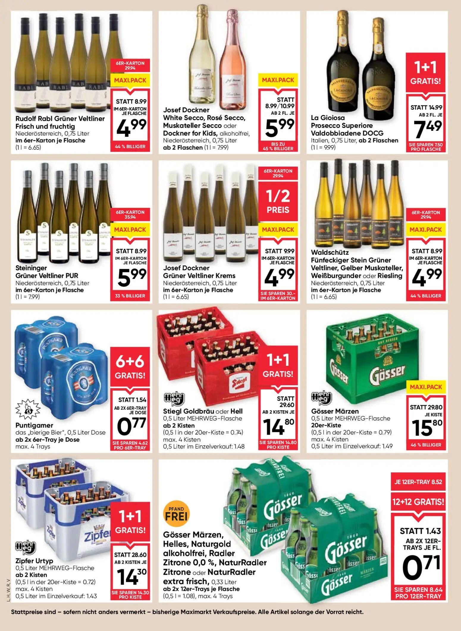 Maximarkt Prospekt, Seite 14 von 24 — Stiegl Goldbräu oder Hell, Zipfer Urtyp, Gösser Märzen