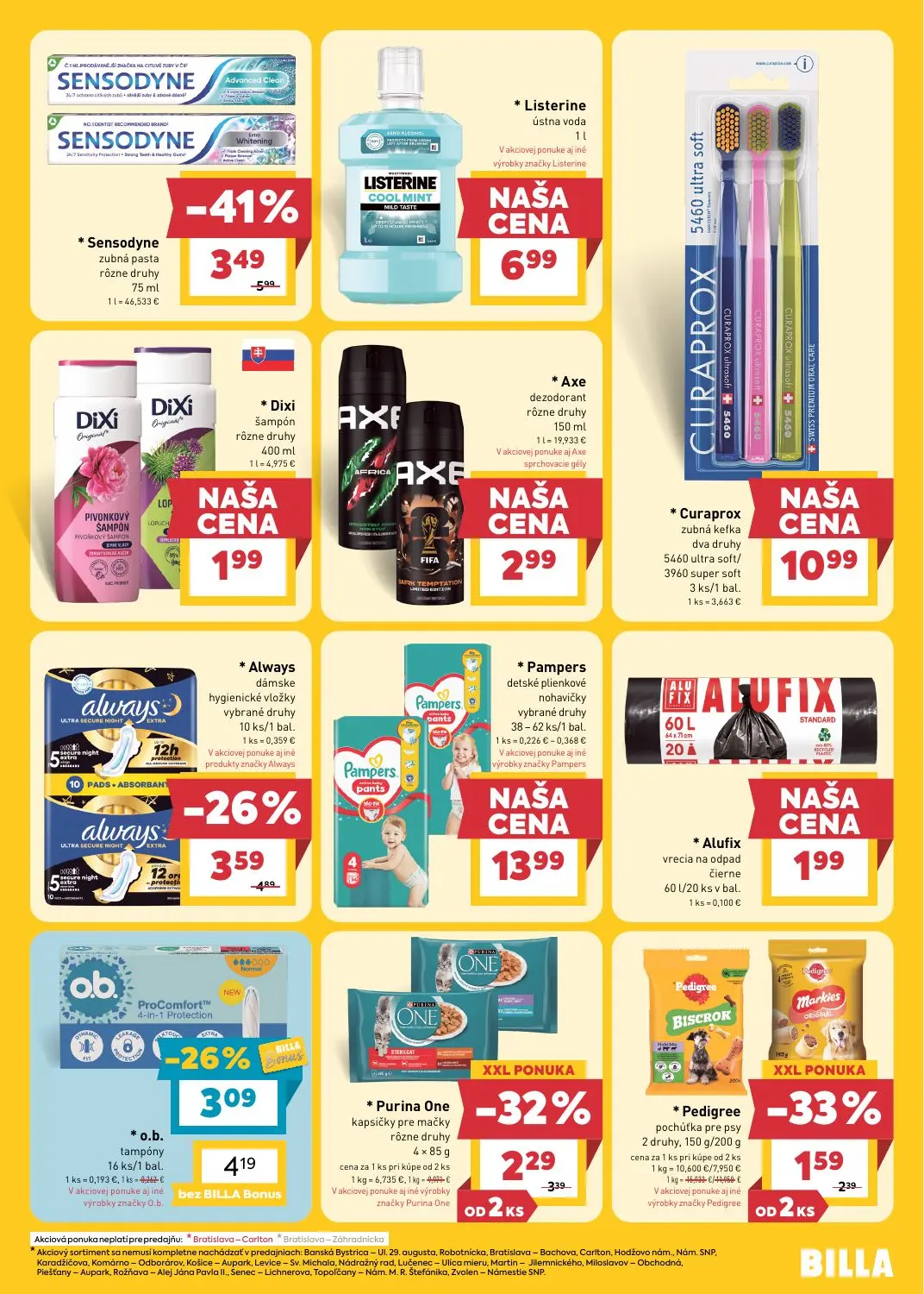 Billa leták, strana 23 z 29 — Sensodyne zubná pasta, Always dámske hygienické vložky, o.b. tampóny