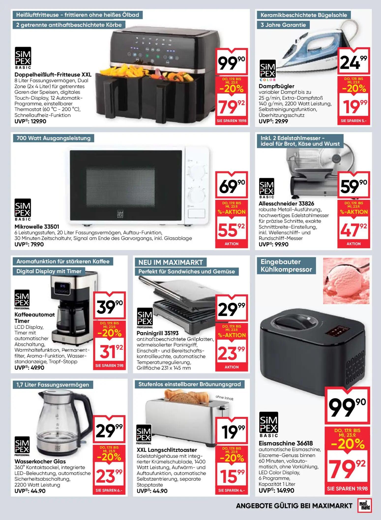 Maximarkt Prospekt, Seite 17 von 24 — Eismaschine 36618, Allesschneider 33826, Doppelheißluft-Fritteuse XXL