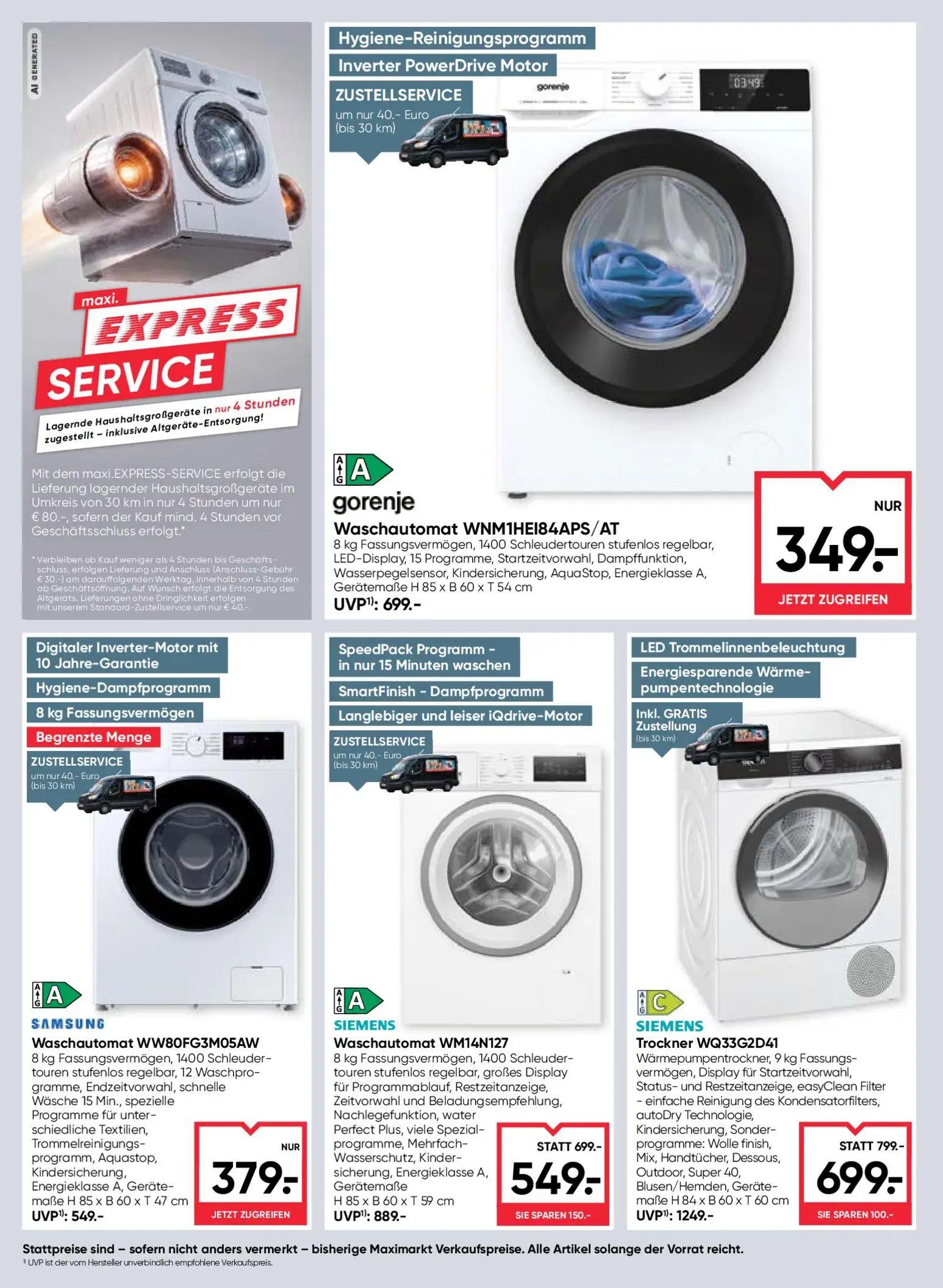 Maximarkt Prospekt, Seite 18 von 24 — gorenje Waschautomat WNM1HEI84APS/AT, SAMSUNG Waschautomat WW80FG3M05AW, SIEMENS Wasch…