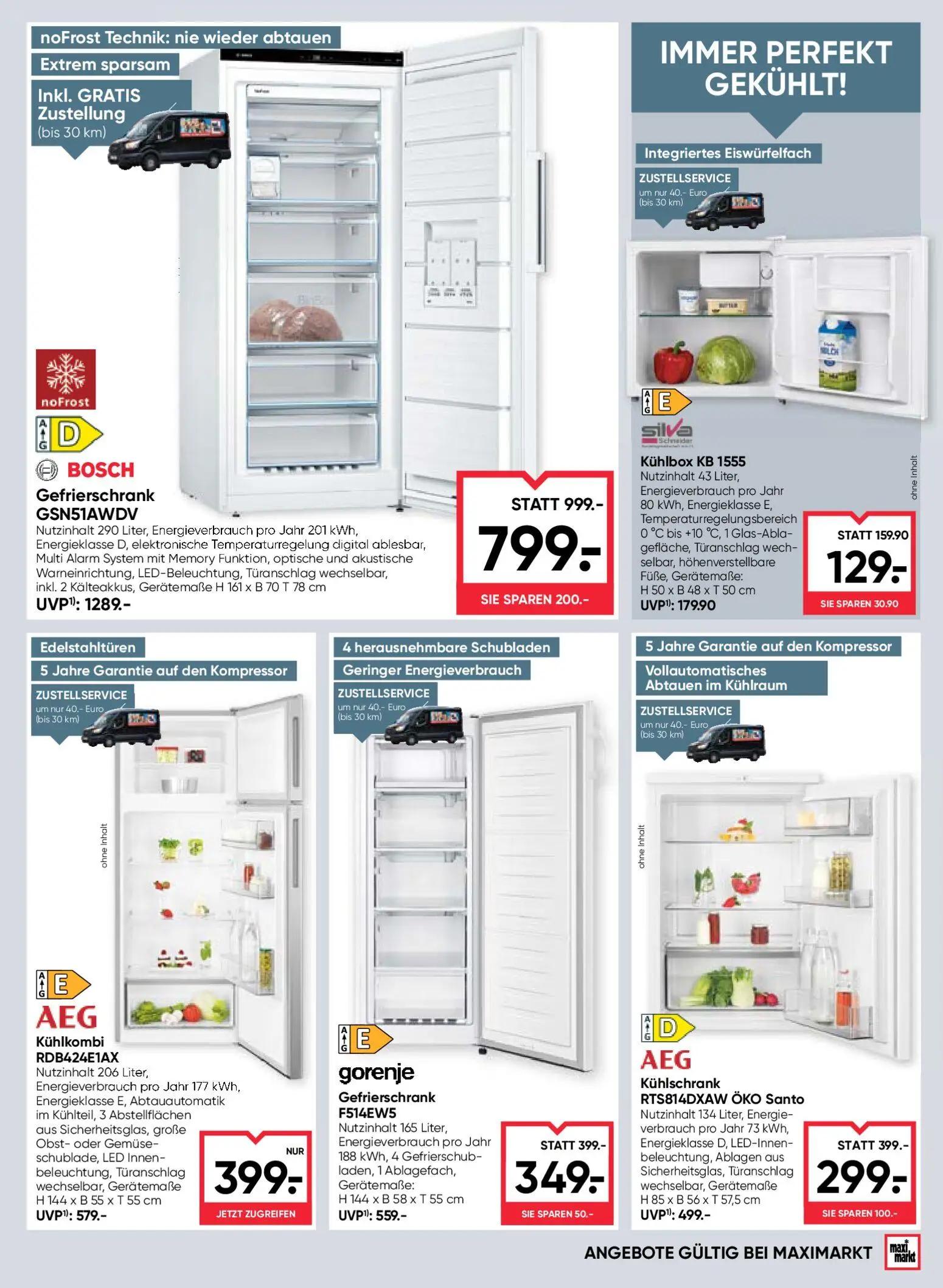 Maximarkt Prospekt, Seite 19 von 24 — BOSCH Gefrierschrank GSN51AWDV, AEG Kühlschrank RTS814DXAW ÖKO Santo, gorenje Gefriers…