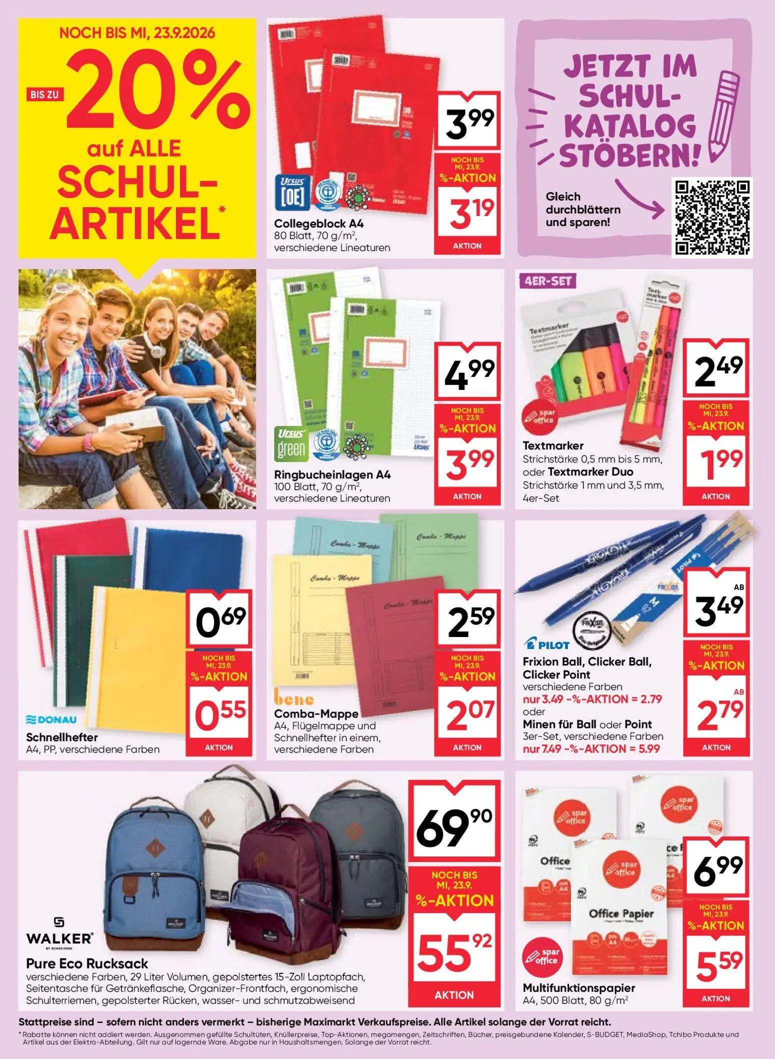 Maximarkt Prospekt, Seite 20 von 24 — Pure Eco Rucksack, Multifunktionspapier, Ringbucheinlagen A4