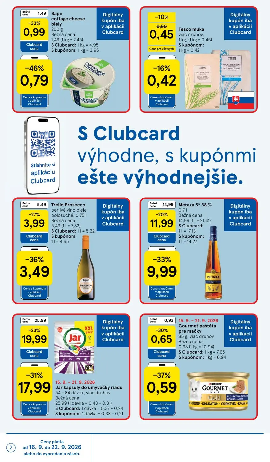 Tesco leták, strana 2 z 42 — Jar kapsuly do umývačky riadu viac druhov, Metaxa 5* 38%, Trelio Prosecco perlivé víno biele po…