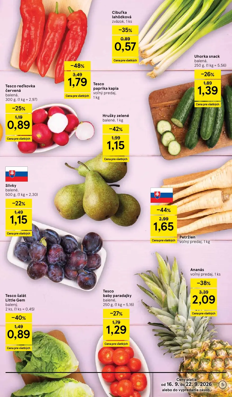 Tesco leták, strana 5 z 42 — Tesco paprika kapia, Petržlen, Ananás