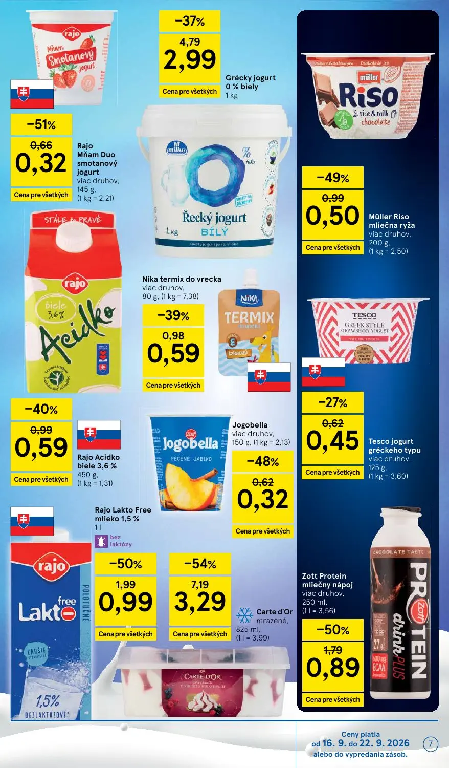 Tesco leták, strana 7 z 42 — Carte d'Or mrazené, Grécky jogurt 0% biely, Rajo Lakto Free mlieko 1,5%