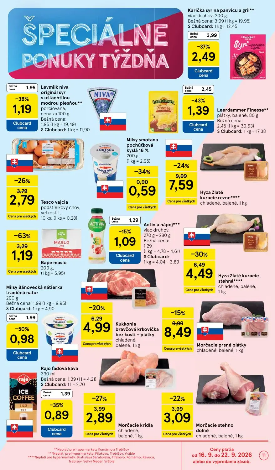 Tesco leták, strana 11 z 42 — Hyza Zlaté kuracie rezne, Bape maslo, Hyza Zlaté kuracie stehná