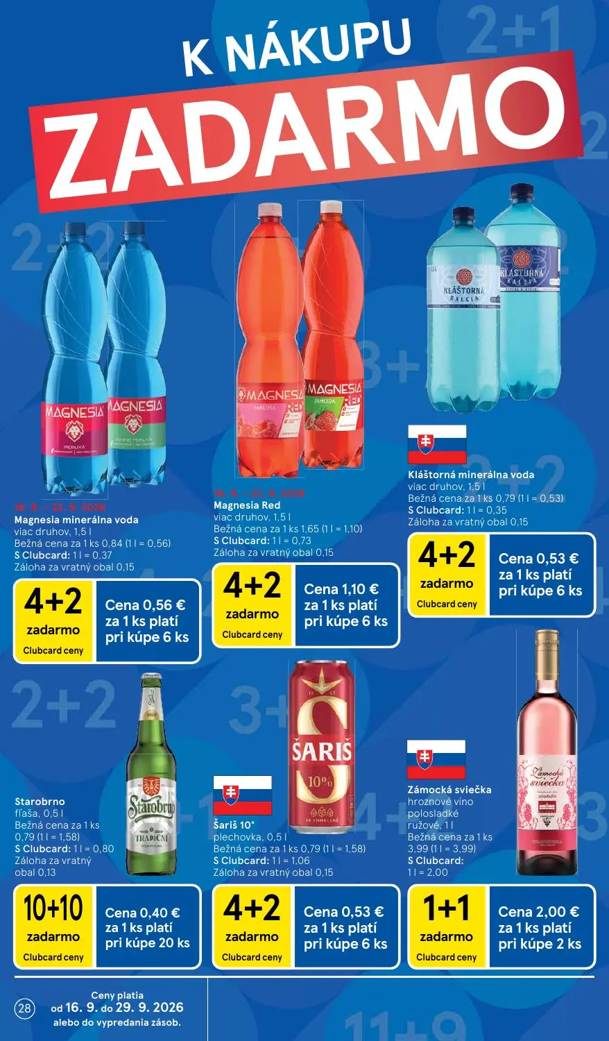 Tesco leták, strana 28 z 42 — Zámocká sviečka hroznové víno polosladké ružové, Magnesia Red viac druhov, Starobrno fľaša