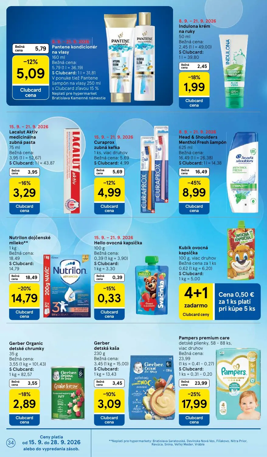 Tesco leták, strana 34 z 42 — Head & Shoulders Menthol Fresh šampón, Pampers premium care detské plienky, Nutrilon dojčenské…