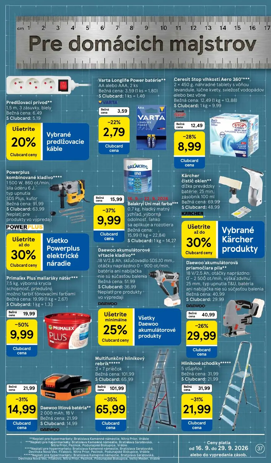 Tesco leták, strana 37 z 42 — Multifunkčný hliníkový rebrík*****, Powerplus kombinované kladivo****, Kärcher čistič okien**