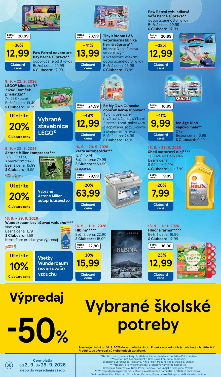 Tesco leták, strana 38 z 42 — Varta autobatéria, Be My Own Cupcake domček herná súprava, Tiny Kiddom L&S veterinárna klinika…