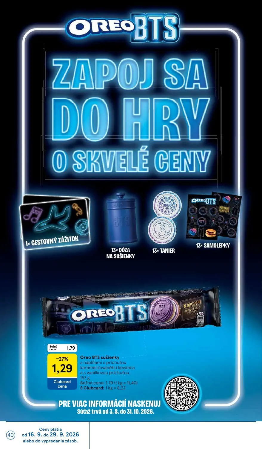 Tesco leták, strana 40 z 42 — Oreo BTS sušienky s náplňami s príchuťou karamelizovaného lievanca a s vanilkovou príchuťou.