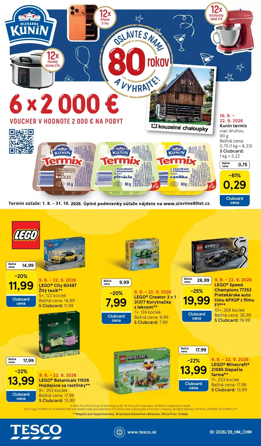 Tesco leták, strana 42 z 42 — LEGO® Speed Champions 77252 Pretekárske auto tímu APXGP z filmu F1®**, LEGO® Botanicals 11506 …