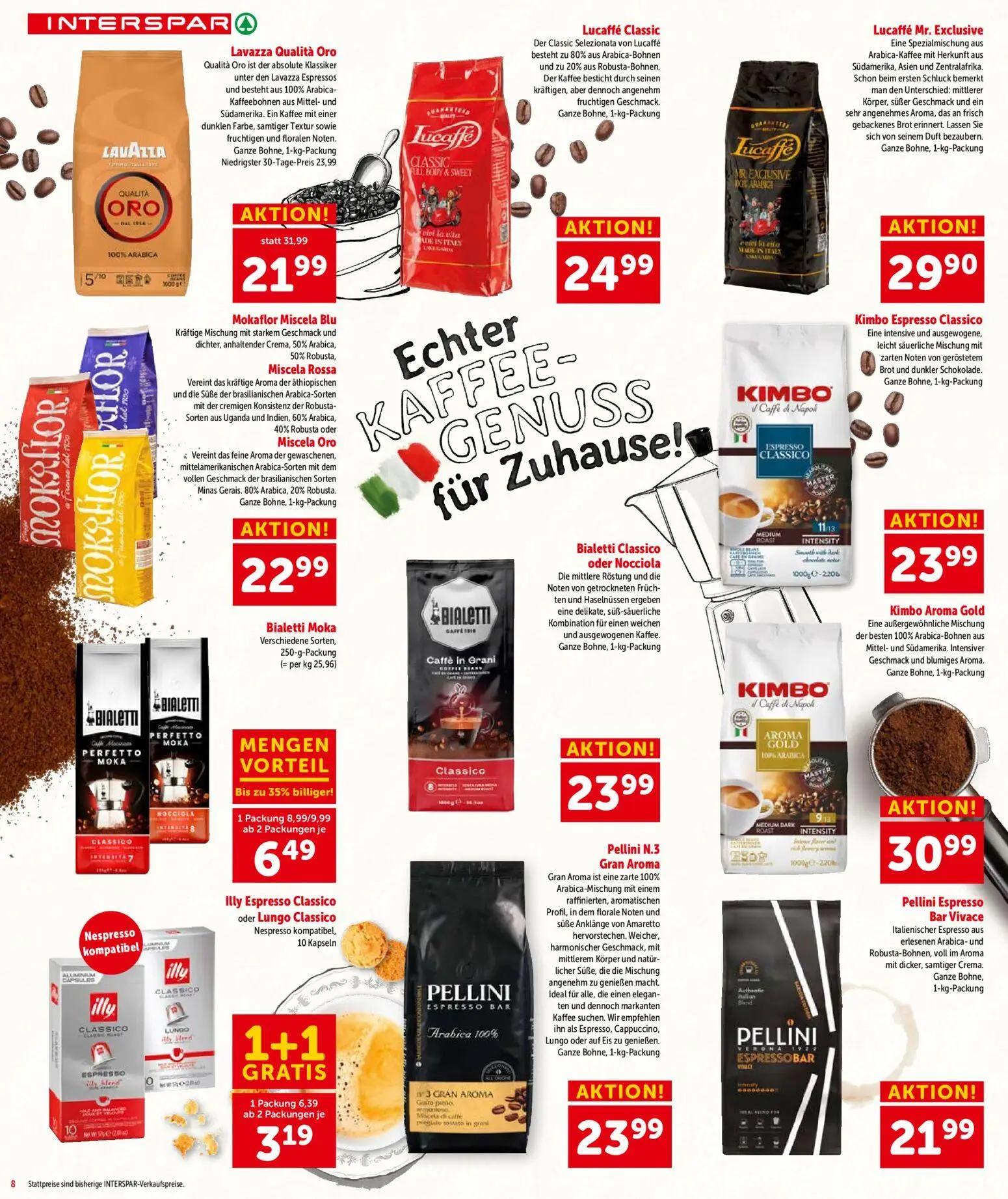 Interspar Prospekt, Seite 8 von 16 — Lavazza Qualità Oro, Illy Espresso Classico oder Lungo Classico, Bialetti Moka