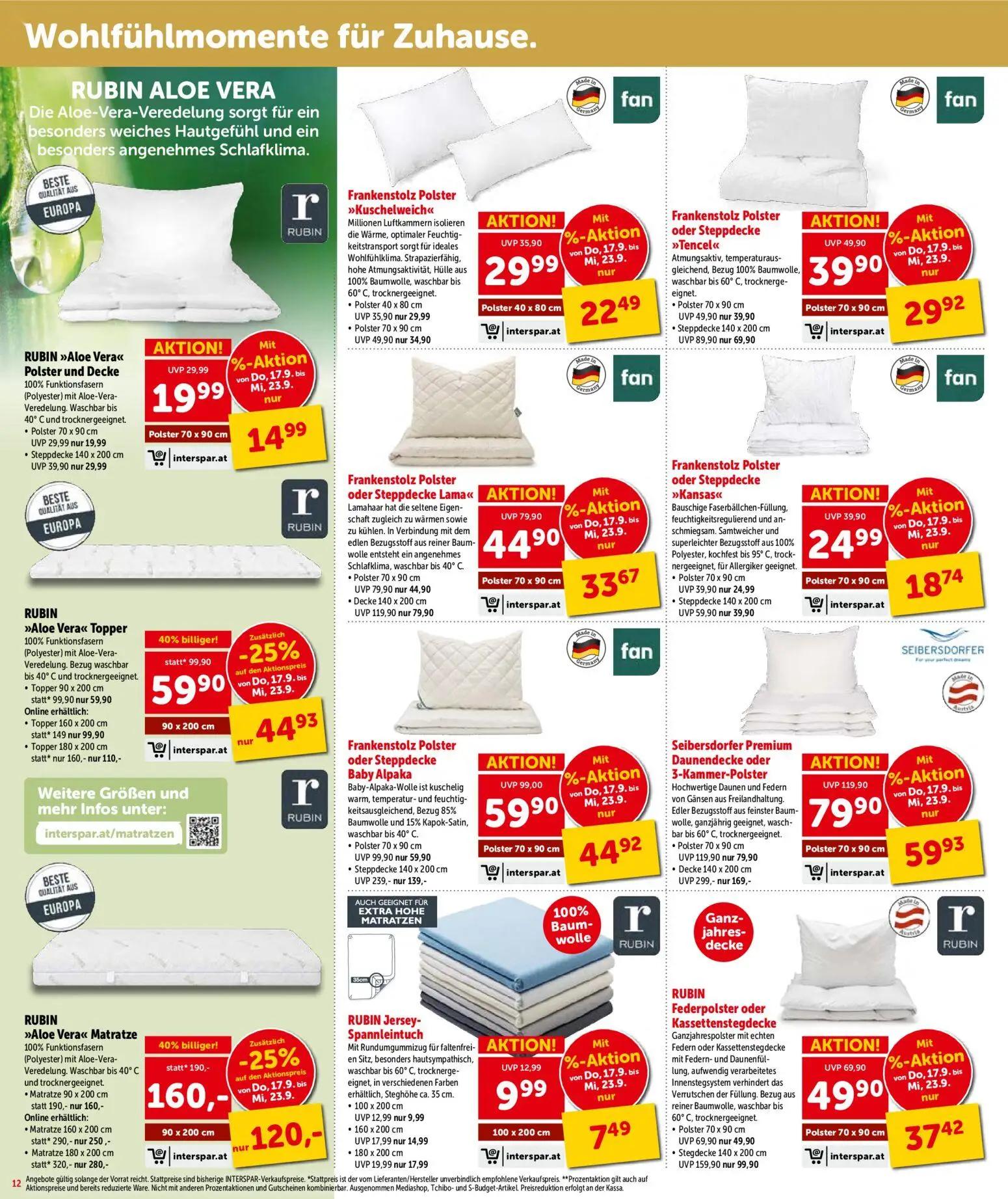 Interspar Prospekt, Seite 12 von 16 — RUBIN "Aloe Vera" Matratze, Seibersdorfer Premium Daunendecke oder 3-Kammer-Polster, R…