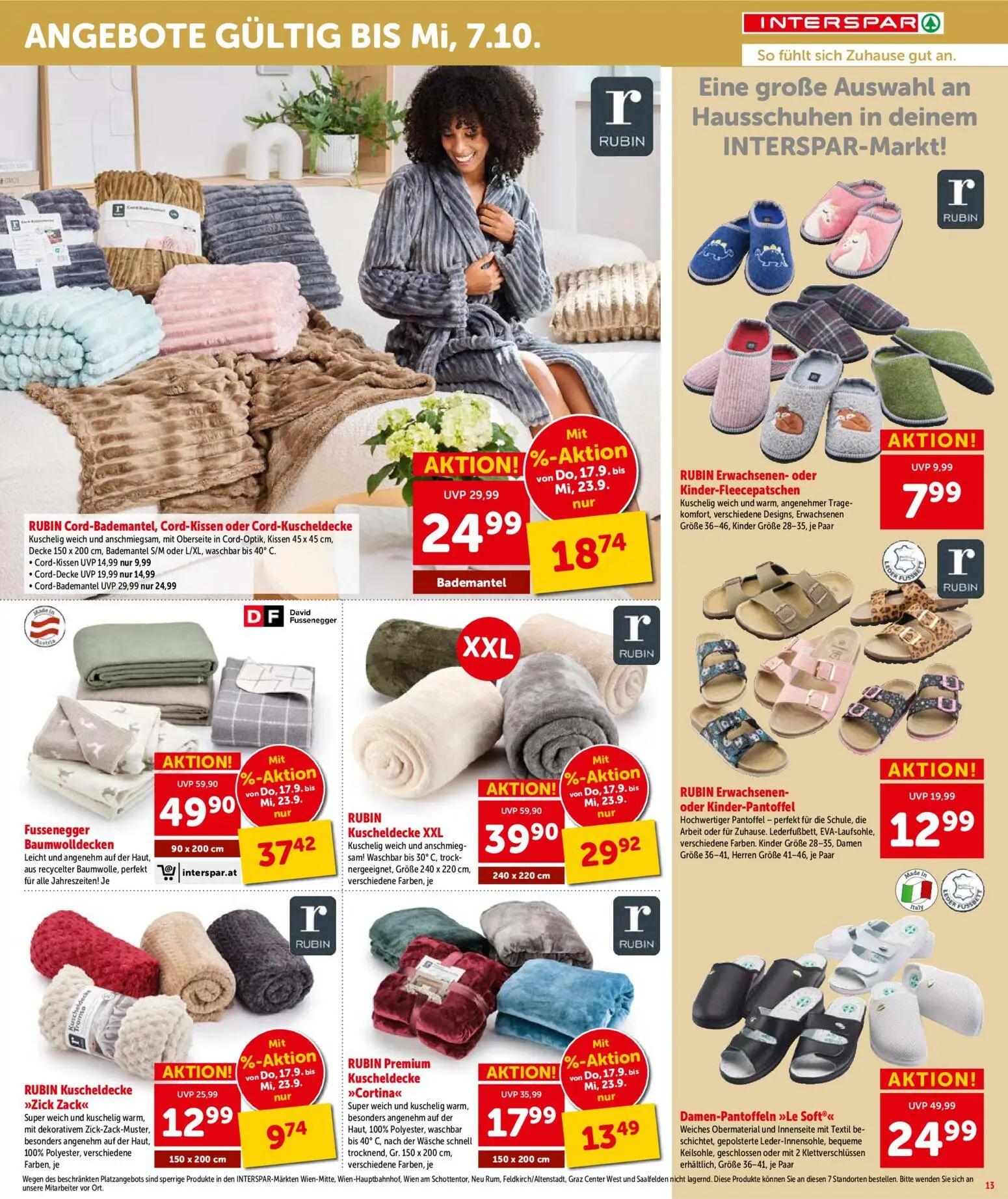Interspar Prospekt, Seite 13 von 16 — RUBIN Kuscheldecke XXL, Damen-Pantoffeln "Le Soft®", RUBIN Premium Kuscheldecke "Corti…