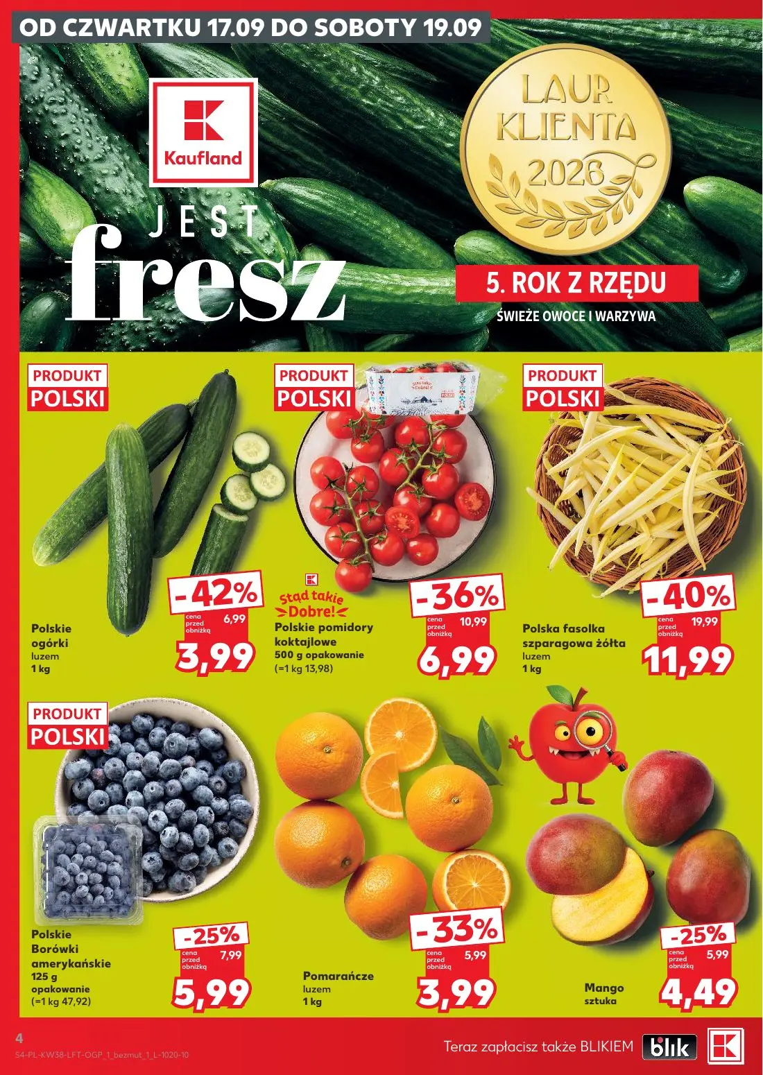 Kaufland gazetka, strona 4 z 55 — Polska fasolka szparagowa żółta, Polskie pomidory koktajlowe, Polskie ogórki