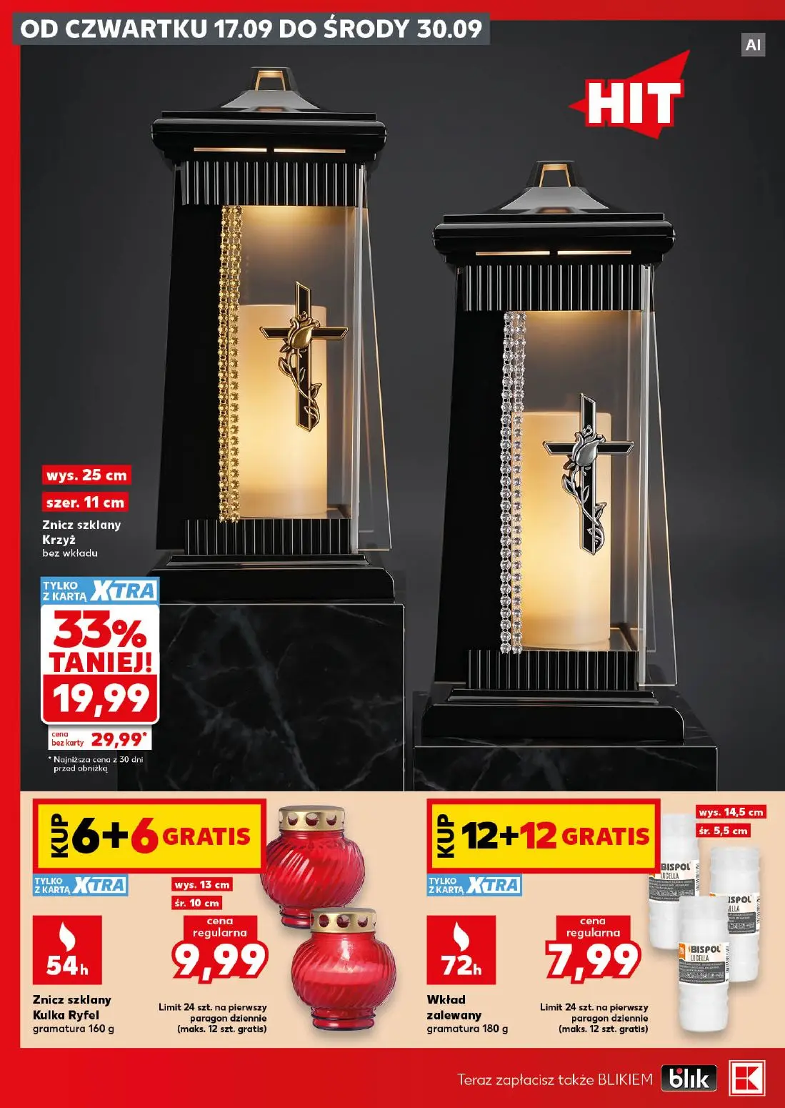 Kaufland gazetka, strona 8 z 16 — Znicz szklany Krzyż bez wkładu, Znicz szklany Kulka Ryfel, Wkład zalewany BISPOL LUCELLA