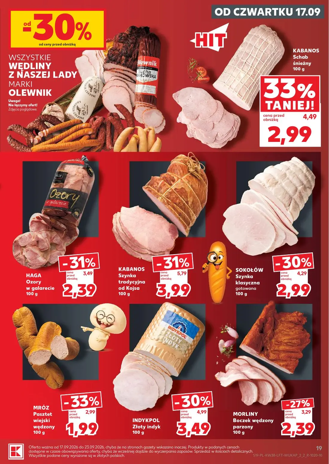 Kaufland gazetka, strona 19 z 55 — KABANOS Szynka tradycyjna od Kojsa, KABANOS Schab śnieżny, INDYKPOL Złoty indyk