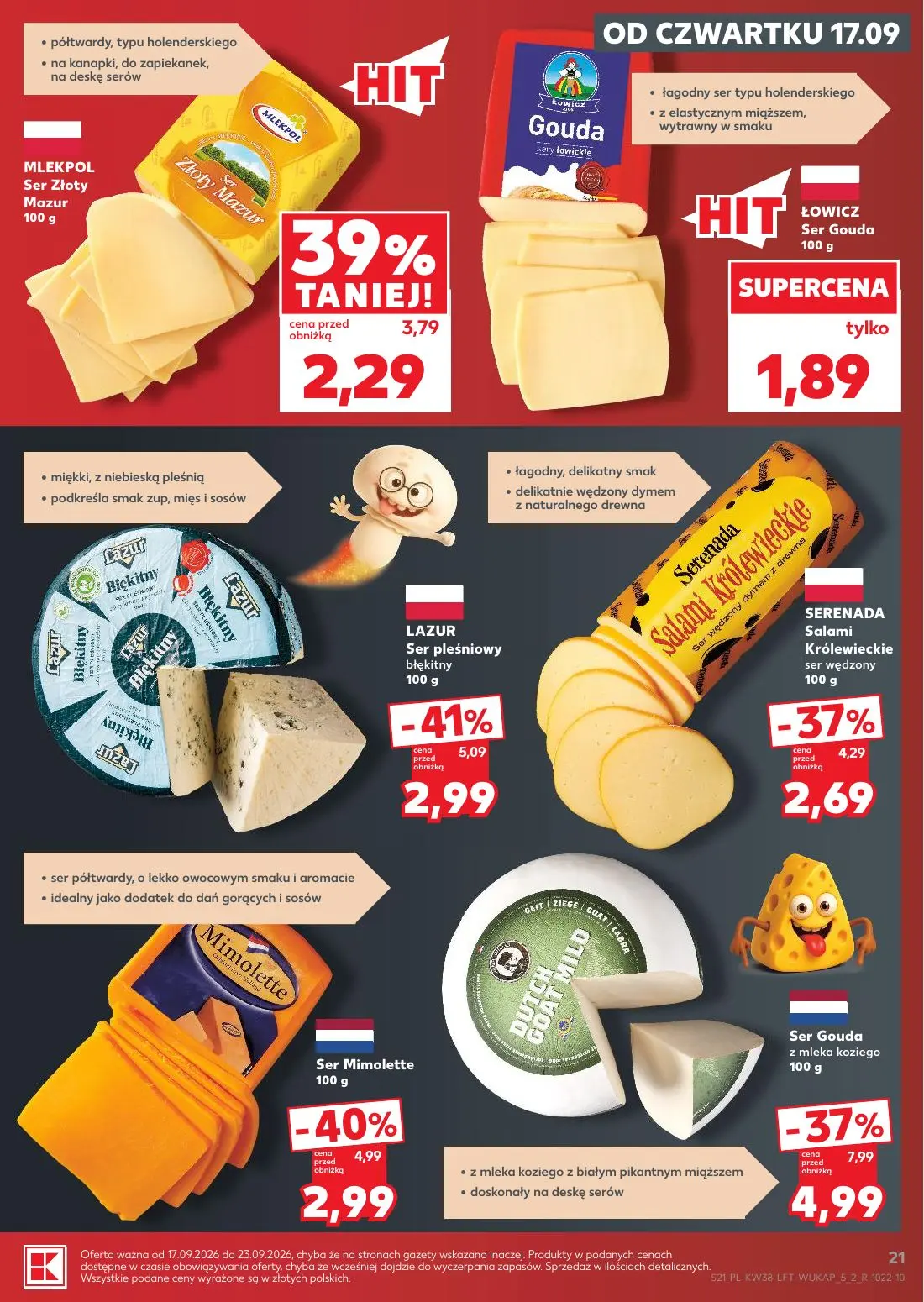 Kaufland gazetka, strona 21 z 55 — Ser Gouda z mleka koziego, LAZUR Ser pleśniowy błękitny, Ser Mimolette