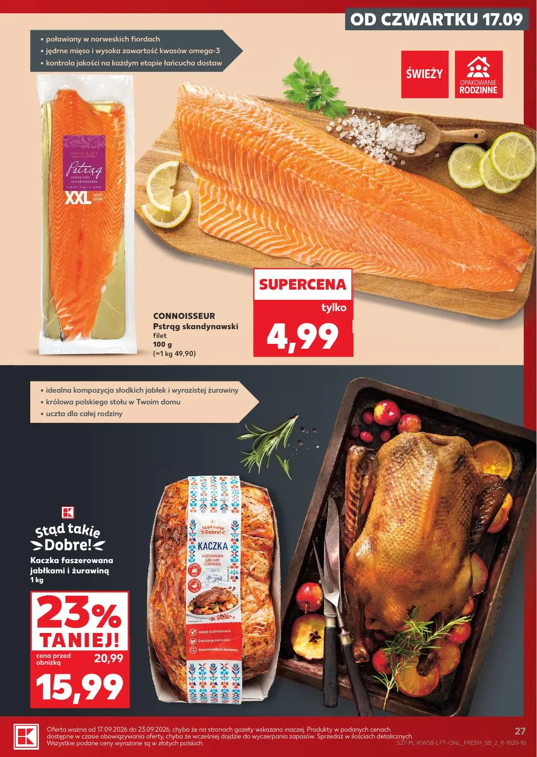 Kaufland gazetka, strona 27 z 55 — Kaczka faszerowana jabłkami i żurawiną, CONNOISSEUR Pstrąg skandynawski filet
