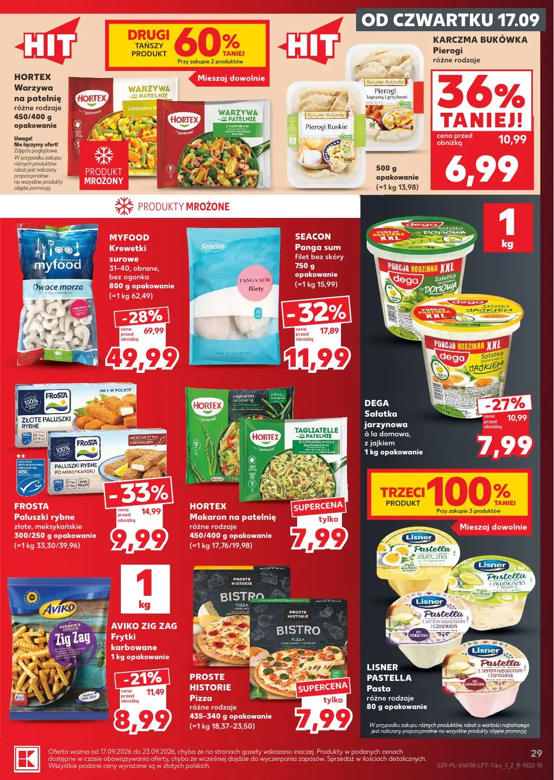 Kaufland gazetka, strona 29 z 55 — MYFOOD Krewetki surowe 31-40, obrane, bez ogonka, SEACON Panga sum filet bez skóry, FROST…