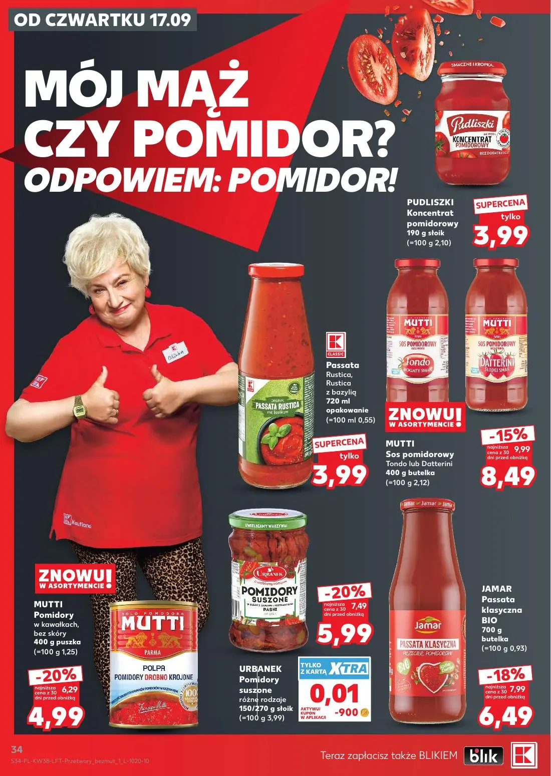 Kaufland gazetka, strona 34 z 55 — MUTTI Sos pomidorowy Tondo lub Datterini, JAMAR Passata klasyczna BIO, MUTTI Pomidory w k…