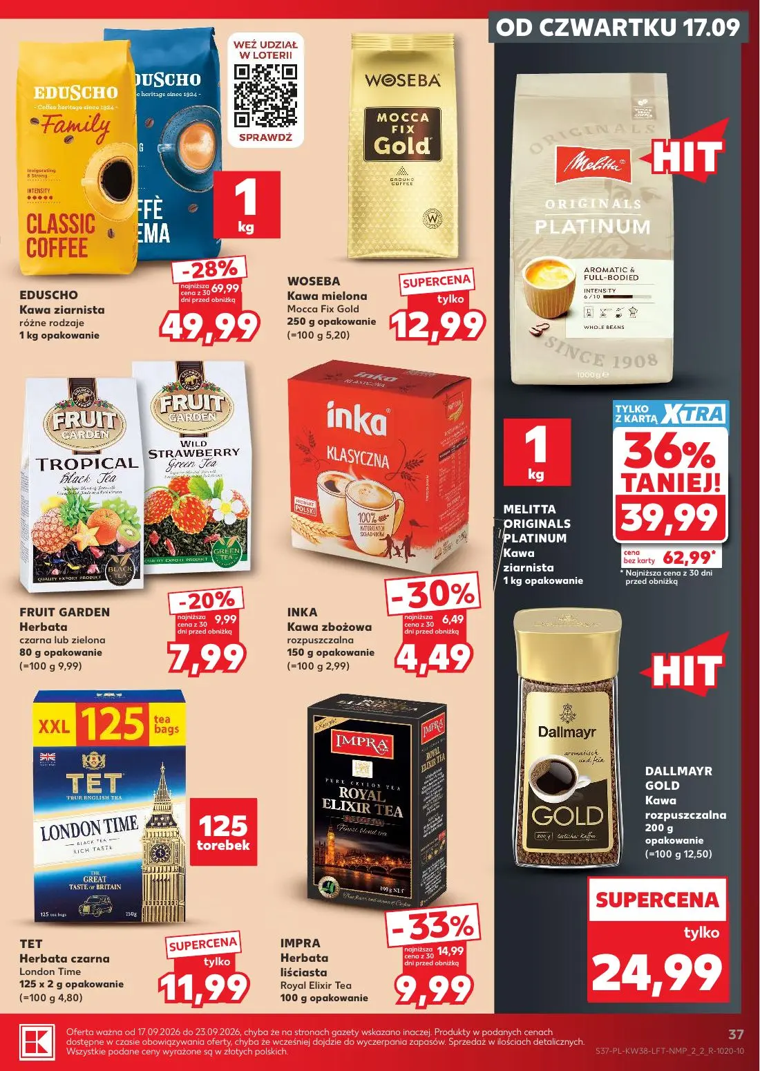 Kaufland gazetka, strona 37 z 55 — MELITTA ORIGINALS PLATINUM Kawa ziarnista, EDUSCHO Kawa ziarnista różne rodzaje, IMPRA He…