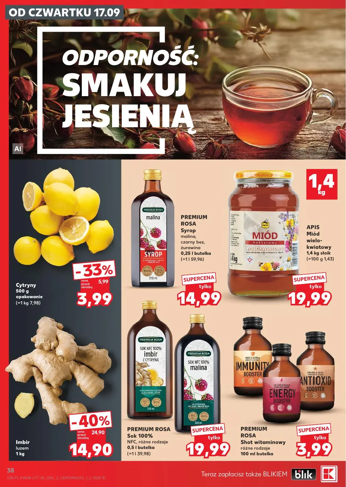 Kaufland gazetka, strona 38 z 55 — Imbir luzem, Cytryny, PREMIUM ROSA Syrop malina, czarny bez, żurawina