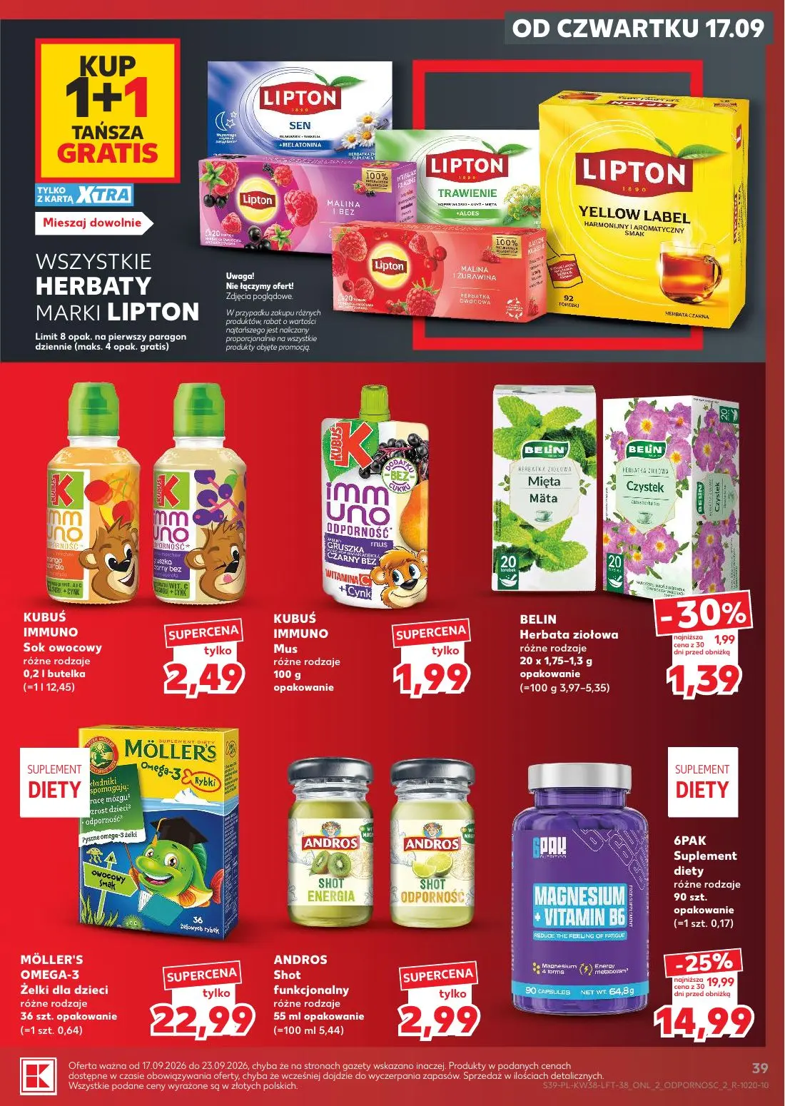 Kaufland gazetka, strona 39 z 55 — 6PAK Suplement diety, BELIN Herbata ziołowa, KUBUŚ IMMUNO Sok owocowy
