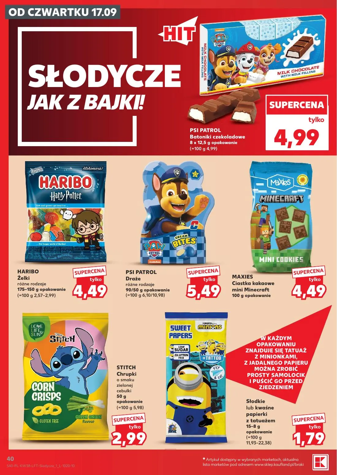 Kaufland gazetka, strona 40 z 55 — PSI PATROL Batoniki czekoladowe, HARIBO Żelki, PSI PATROL Draże