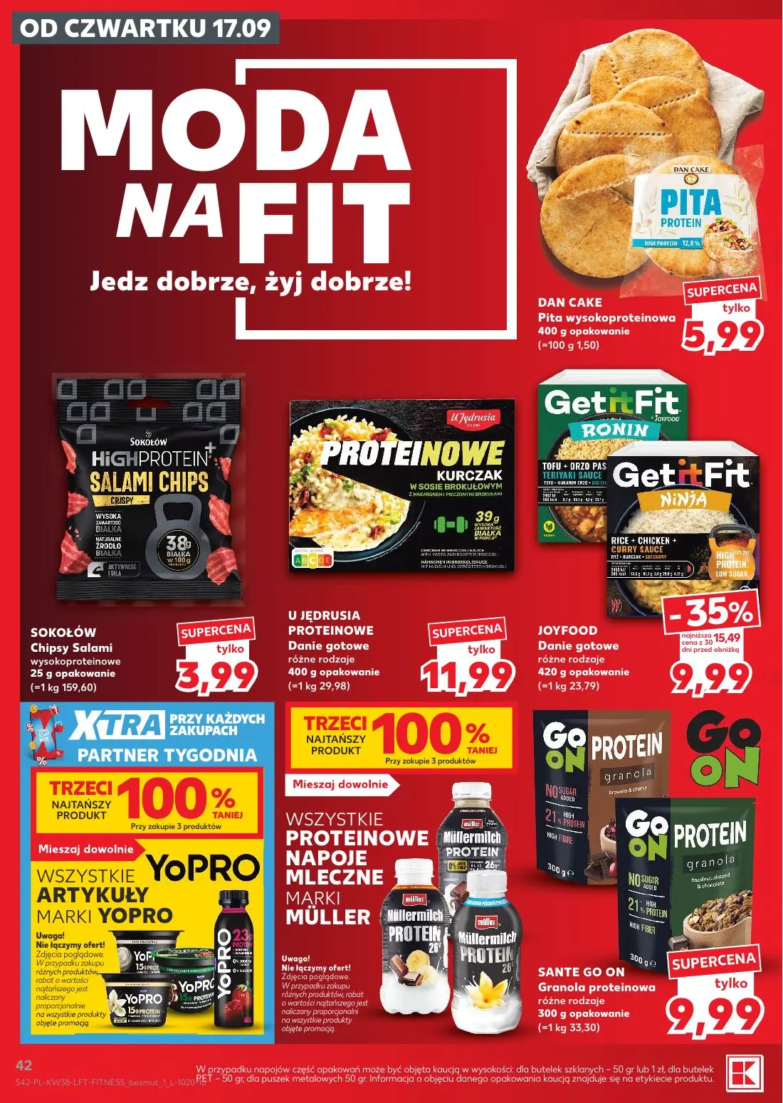 Kaufland gazetka, strona 42 z 55 — JOYFOOD Danie gotowe, DAN CAKE Pita wysokoproteinowa, SOKOŁÓW Chipsy Salami wysokoprotein…