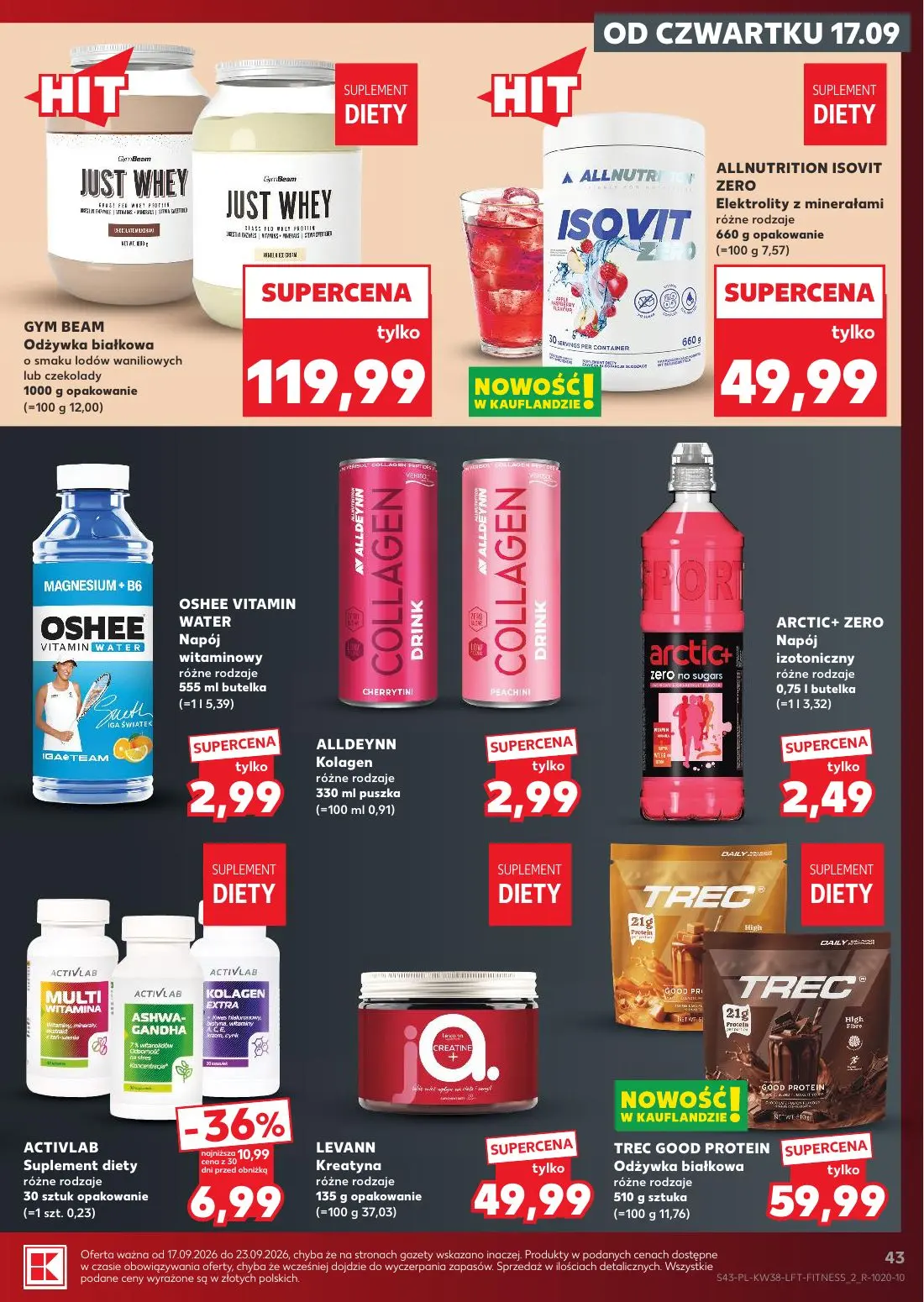 Kaufland gazetka, strona 43 z 55 — ACTIVLAB Suplement diety różne rodzaje, GYM BEAM Odżywka białkowa o smaku lodów waniliowy…