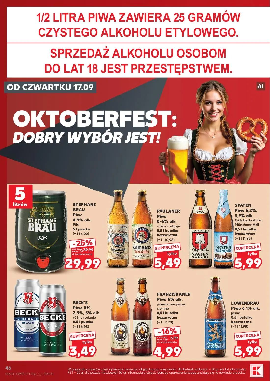 Kaufland gazetka, strona 46 z 55 — STEPHANS BRÄU Piwo Pils, FRANZISKANER Piwo pszeniczne jasne, ciemne, PAULANER Piwo