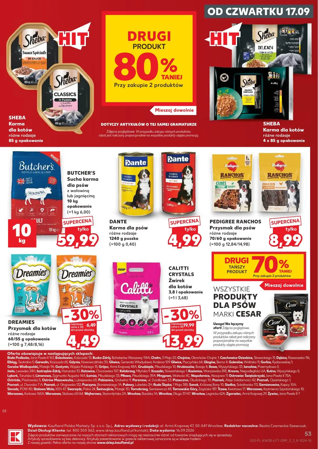 Kaufland gazetka, strona 53 z 55 — CALITTI CRYSTALS Żwirek dla kotów, DREAMIES Przysmak dla kotów różne rodzaje, BUTCHER'S S…